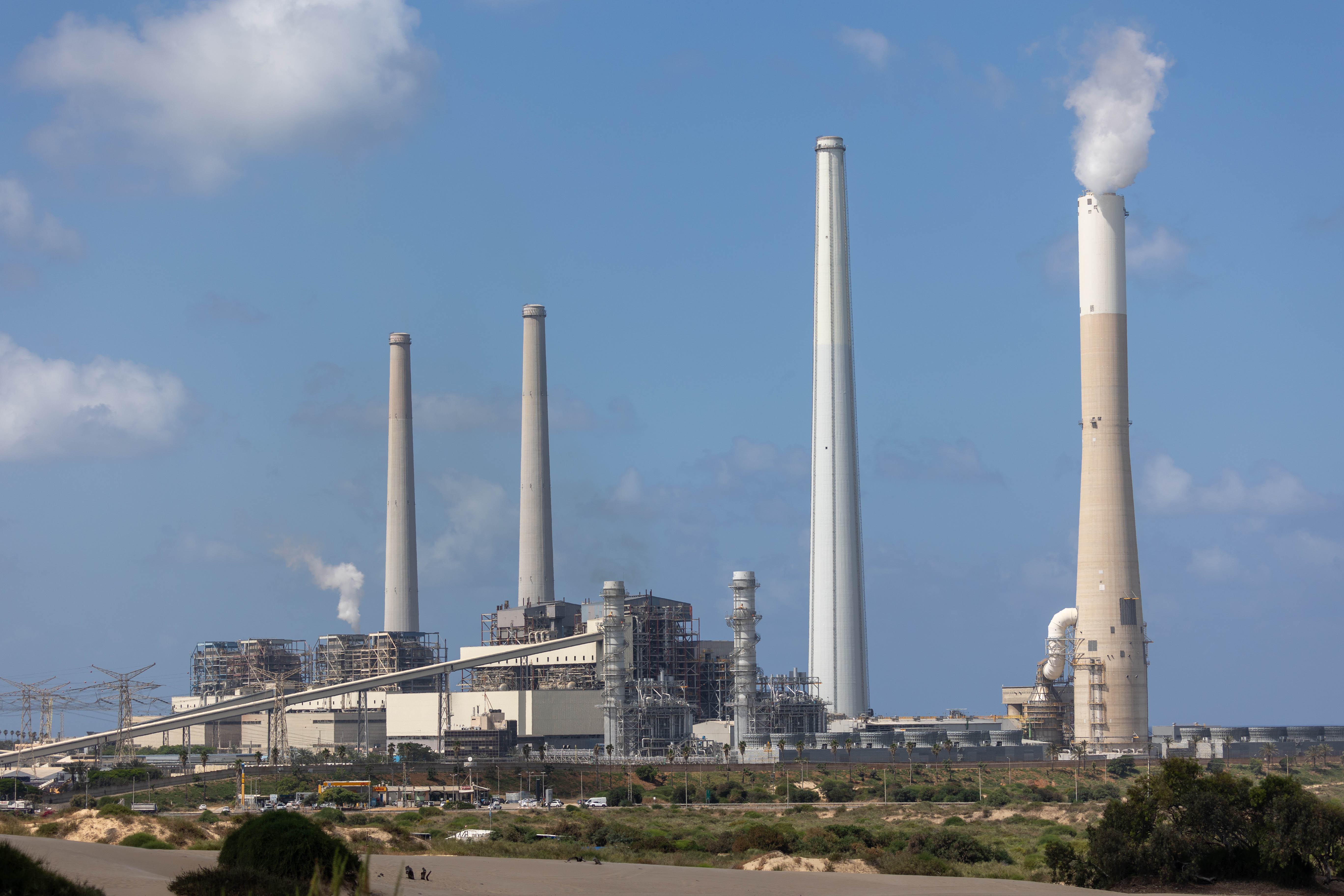 View of the Orot Rabin Power Plant at Sadot Yam beach, central Israel, May 20, 2023 (photo credit: YOSSI ALONI/FLASH90)