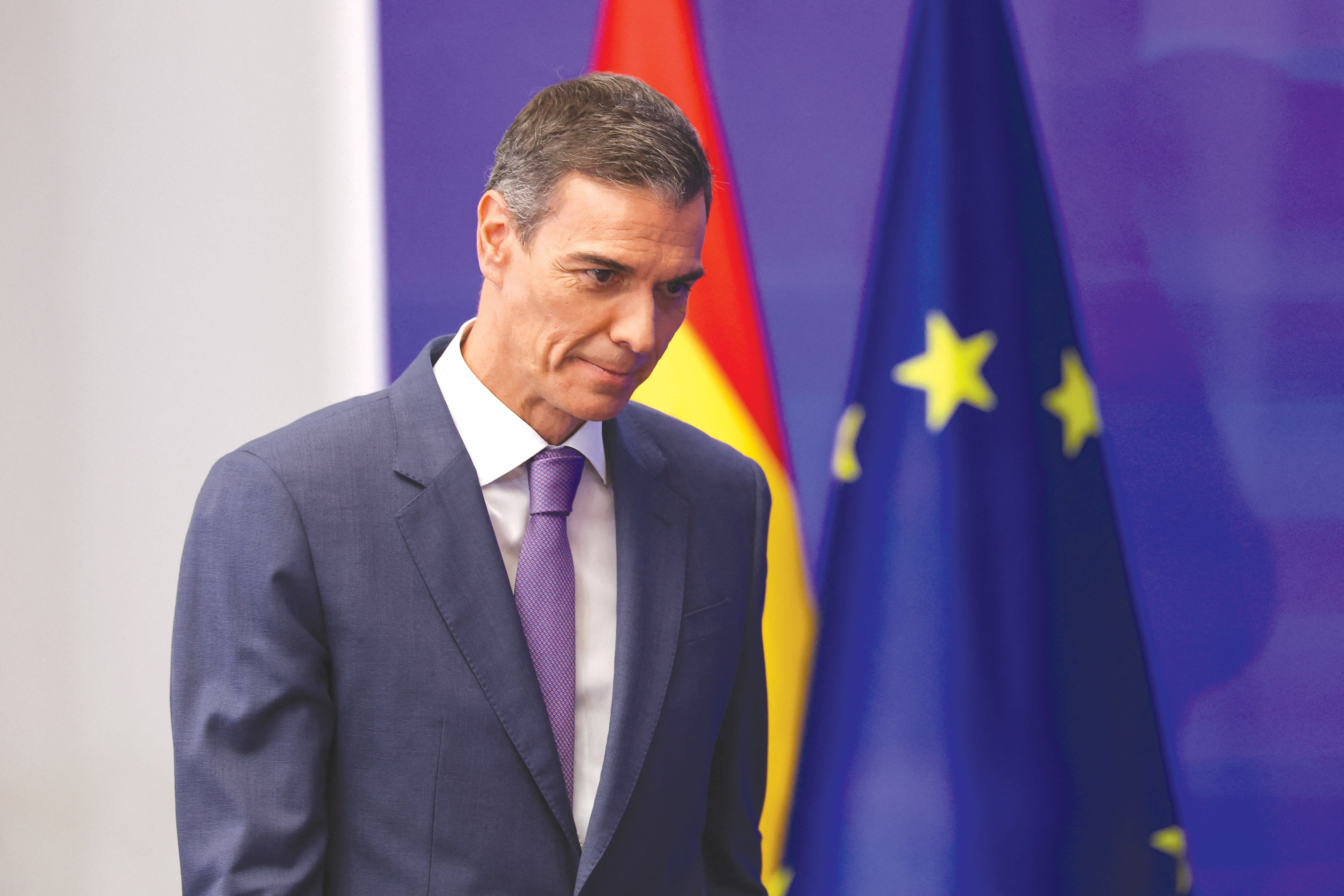 SPANISH PRIME MINISTER Pedro Sánchez leaves at the end of a news conference before summer break, in Madrid, in July. In recent weeks, he has led unprecedented moves against Israel, the writer charges. (photo credit: Juan Medina/Reuters) SPANISH PRIME MINISTER Pedro Sánchez leaves at the end of a news conference before summer break, in Madrid, in July. In recent weeks, he has led unprecedented moves against Israel, the writer charges. (photo credit: Juan Medina/Reuters)