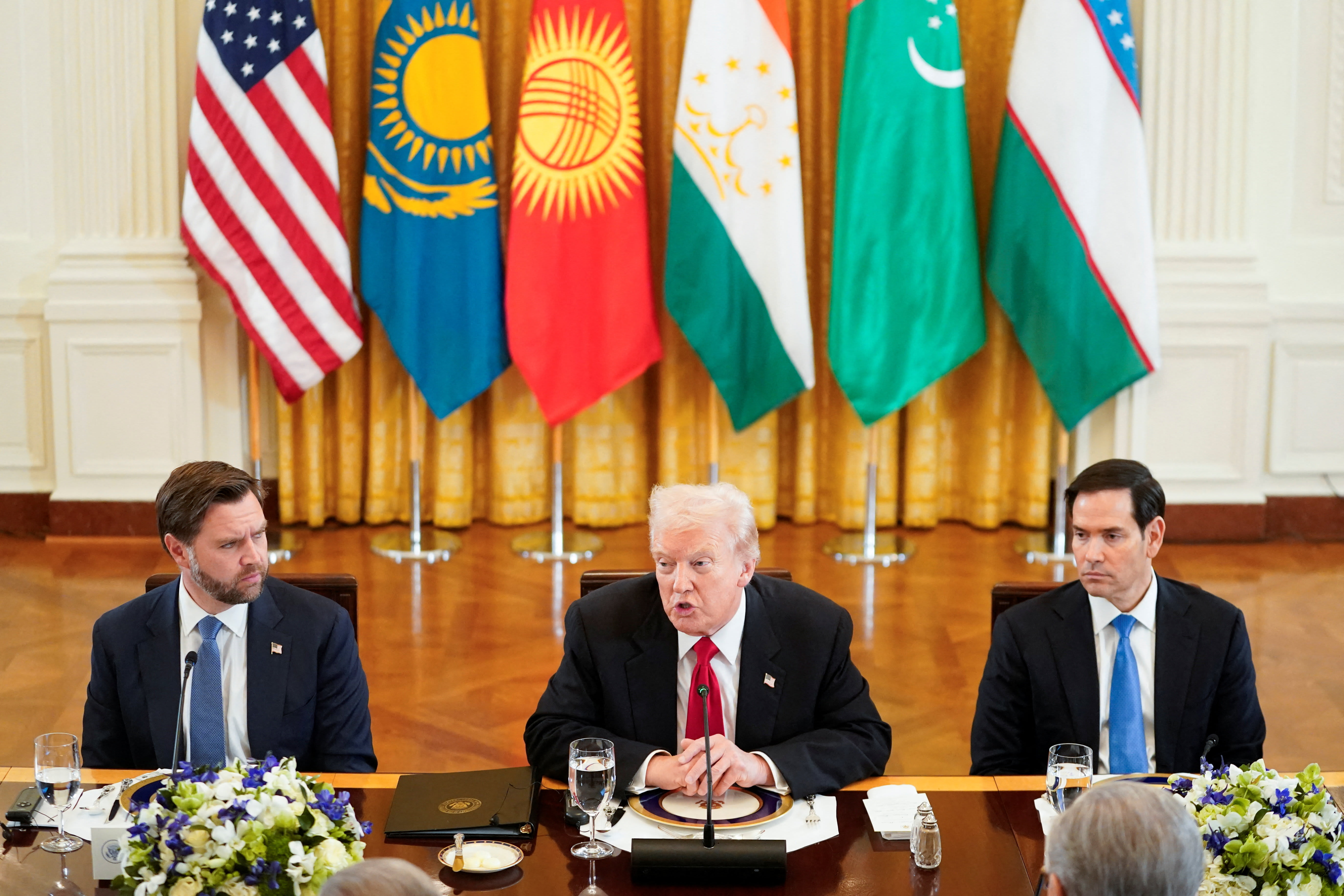US President Donald Trump (C), Vice President JD Vance (L) and Secretary of State Marco Rubio (R) pictured in the White House, November 6, 2025; illustrative. (photo credit: REUTERS/Nathan Howard)