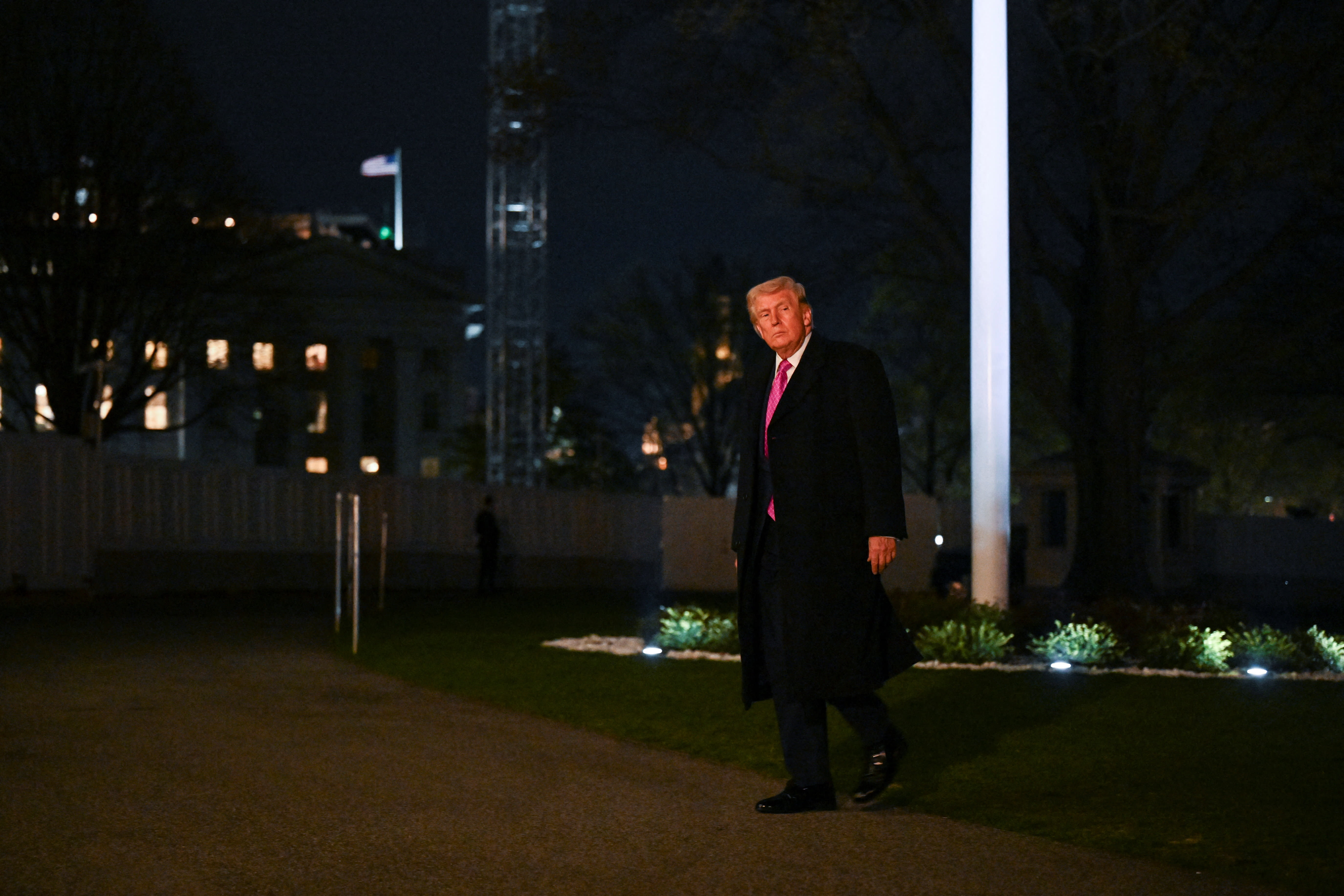 US President Donald Trump arrives on the South Lawn of the White House in Washington, DC, US, March 29, 2026. (photo credit: REUTERS/Annabelle Gordon)