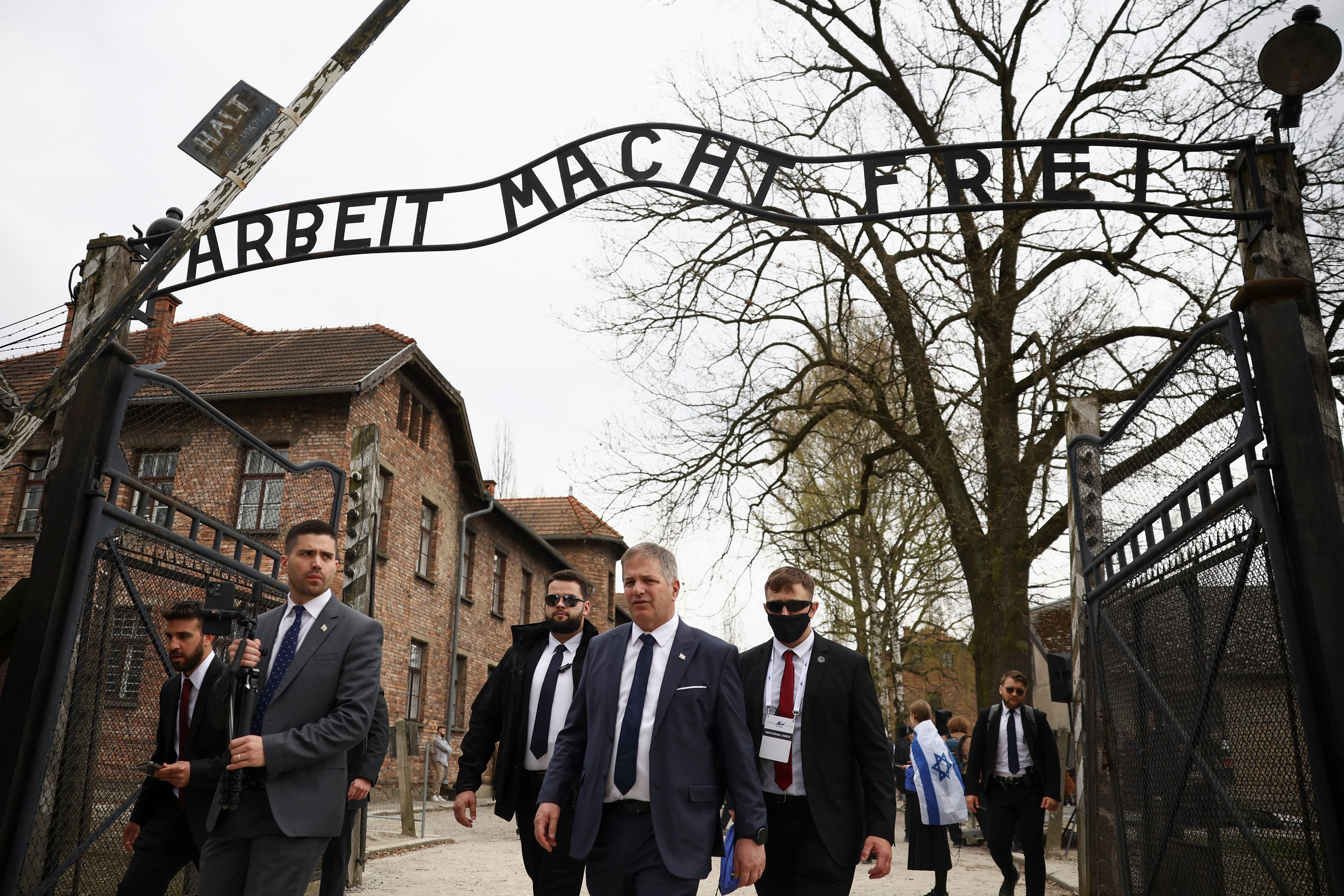 Education Minister Yoav Kisch visits the Auschwitz Museum on the day of the annual international "March of the Living" through the grounds of the former Auschwitz death camp, in Oswiecim, Poland, April 14, 2026. (photo credit: REUTERS/KACPER PEMPEL)
