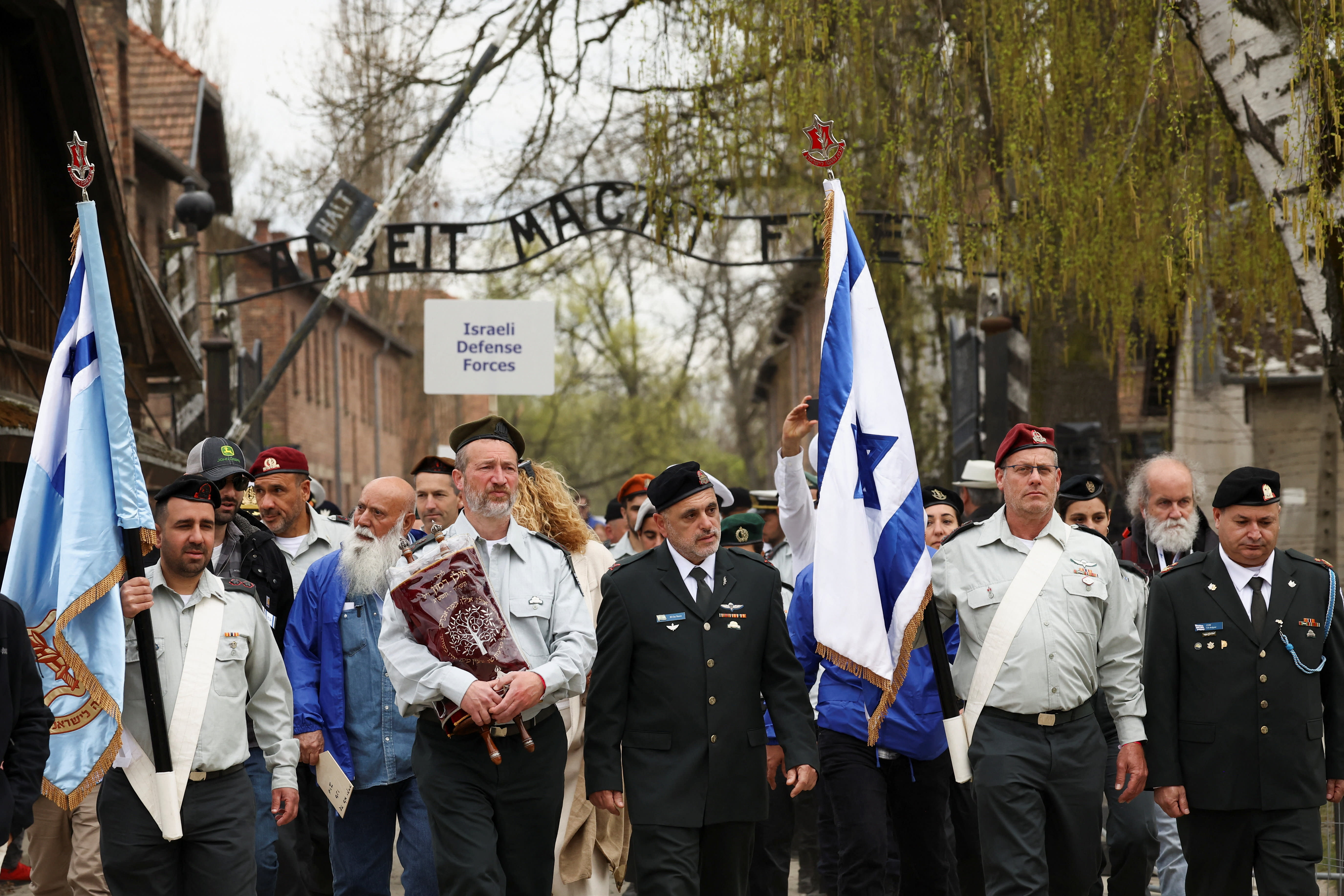 IDF officers take part in the annual international March of the Living through the grounds of the former Auschwitz death camp, in Oswiecim, Poland, April 14, 2026 (photo credit: REUTERS/KACPER PEMPEL)