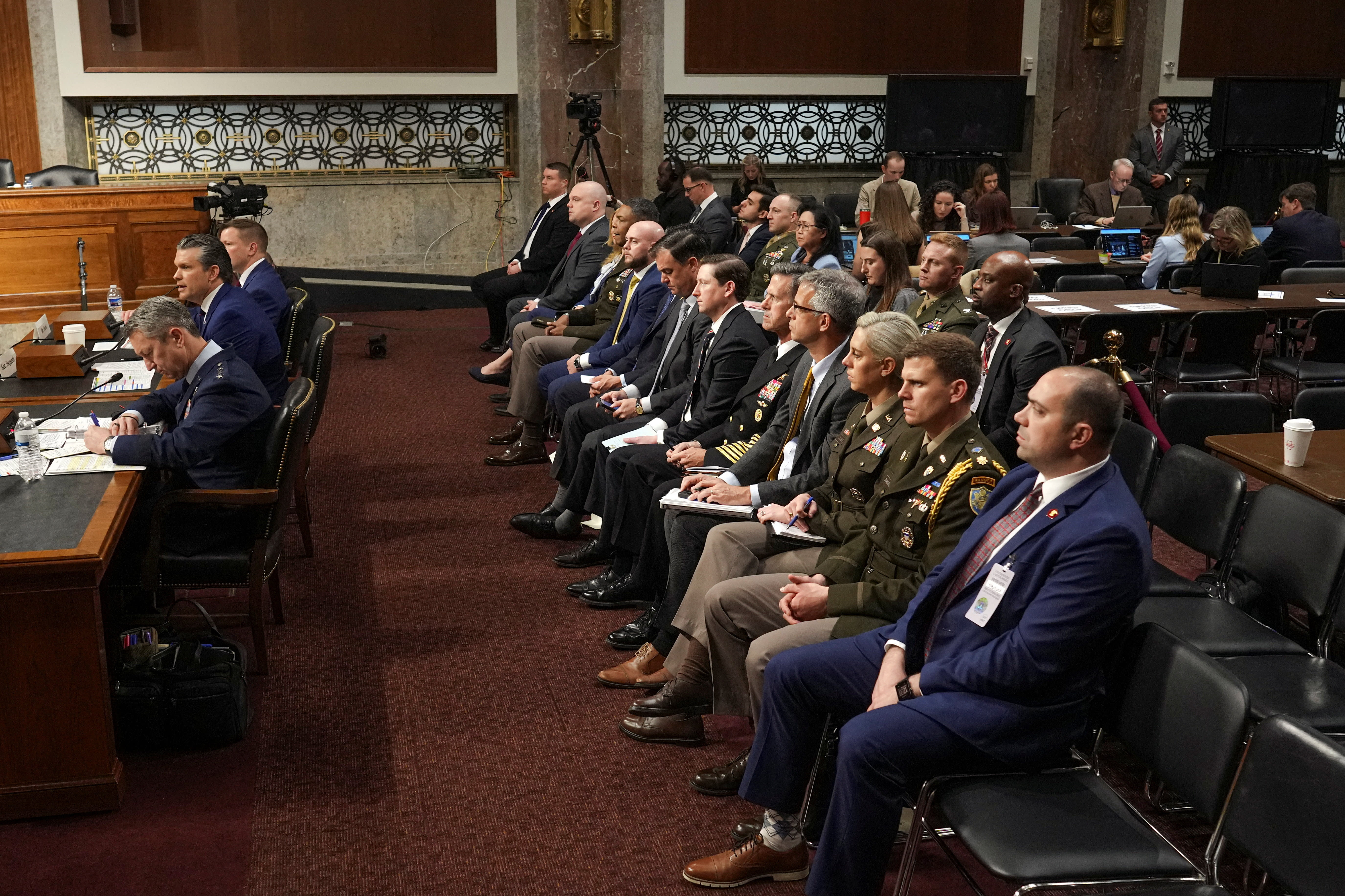 US Defense Secretary Pete Hegseth and Joint Chiefs of Staff Chairman Dan Caine testify before a Senate Armed Services Committee hearing on US President Donald Trump
