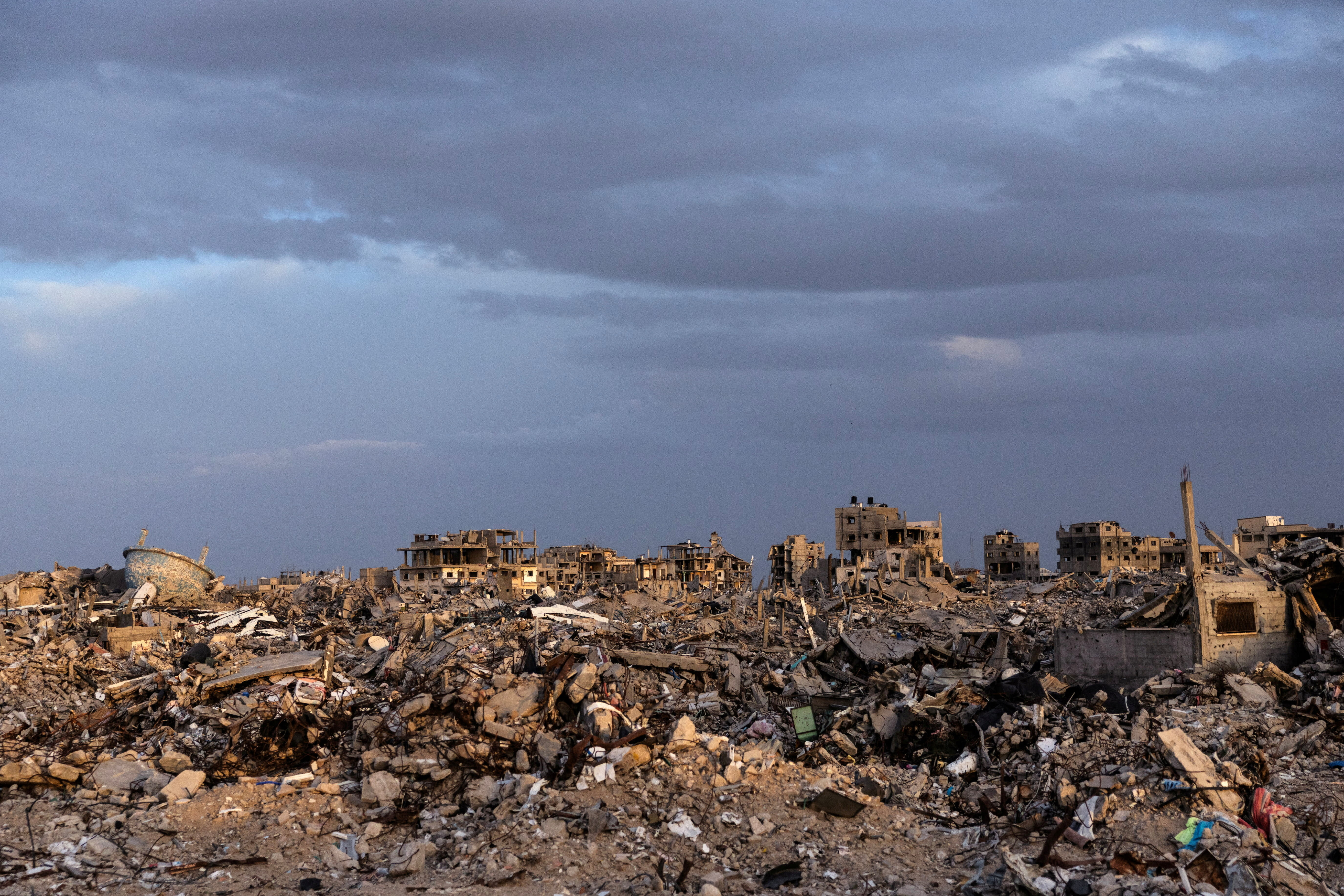 Buildings lie in ruins amidst the rubble in Rafah, in the southern Gaza Strip, on December 8, 2025. (photo credit: REUTERS/NIR ELIAS)