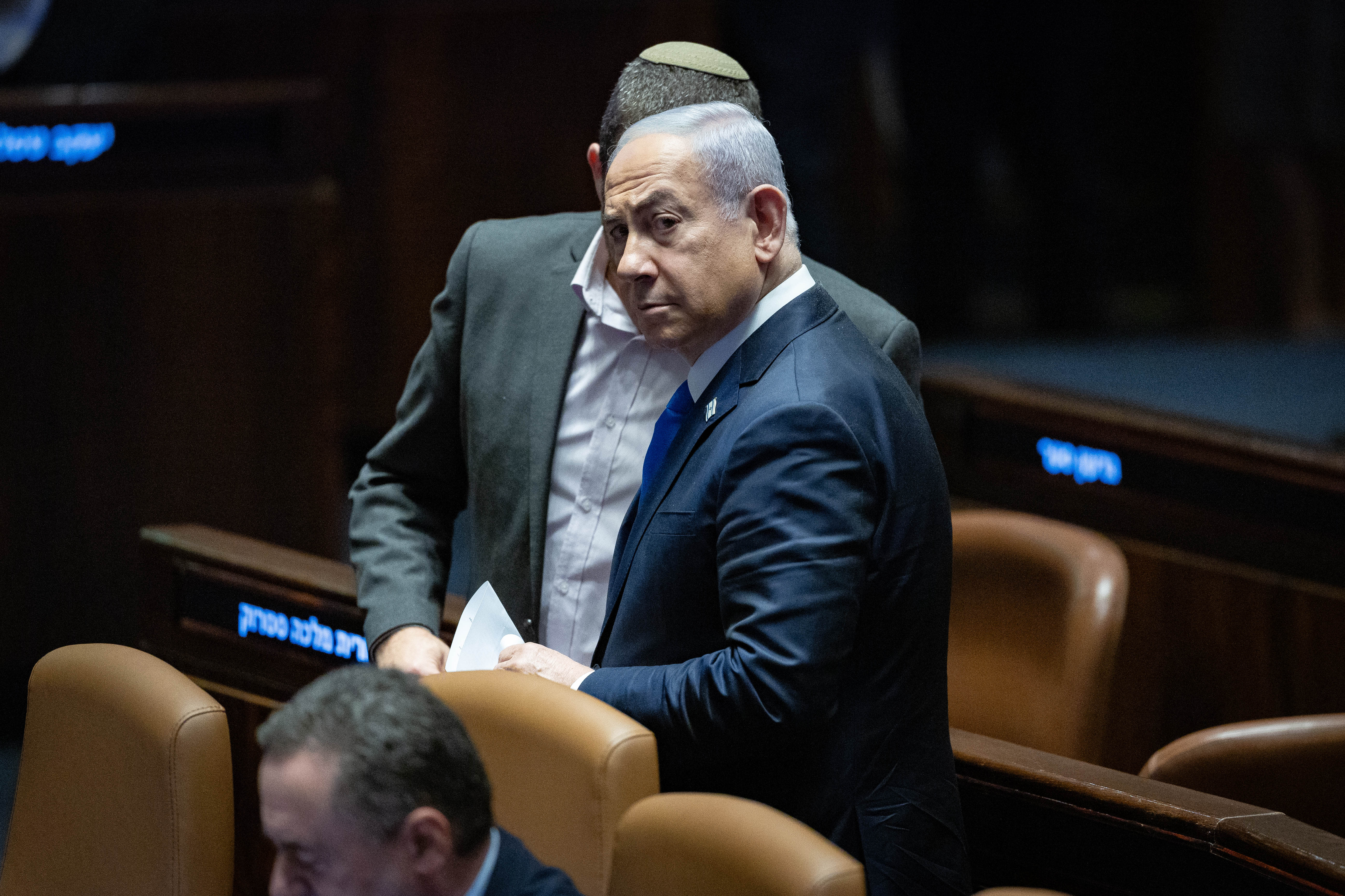  Israeli Prime Minister Benjamin Netanyahu, Ministers and MKs attend a discussion and vote on the inclusion of MK Gideon Saar as a Minister in the government at the plenum hall of the Knesset, the Israeli Parliament in Jerusalem on September 30, 2024.  (photo credit: YONATAN SINDEL/FLASH90)