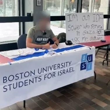 IDF combat engineer veteran holding a public event at Boston University. The Hind Rajab Foundation seek a criminal investigation, accusing him of war crimes in Gaza. Pictured in February 2026. (photo credit: SCREENSHOT/VIA WALLA)