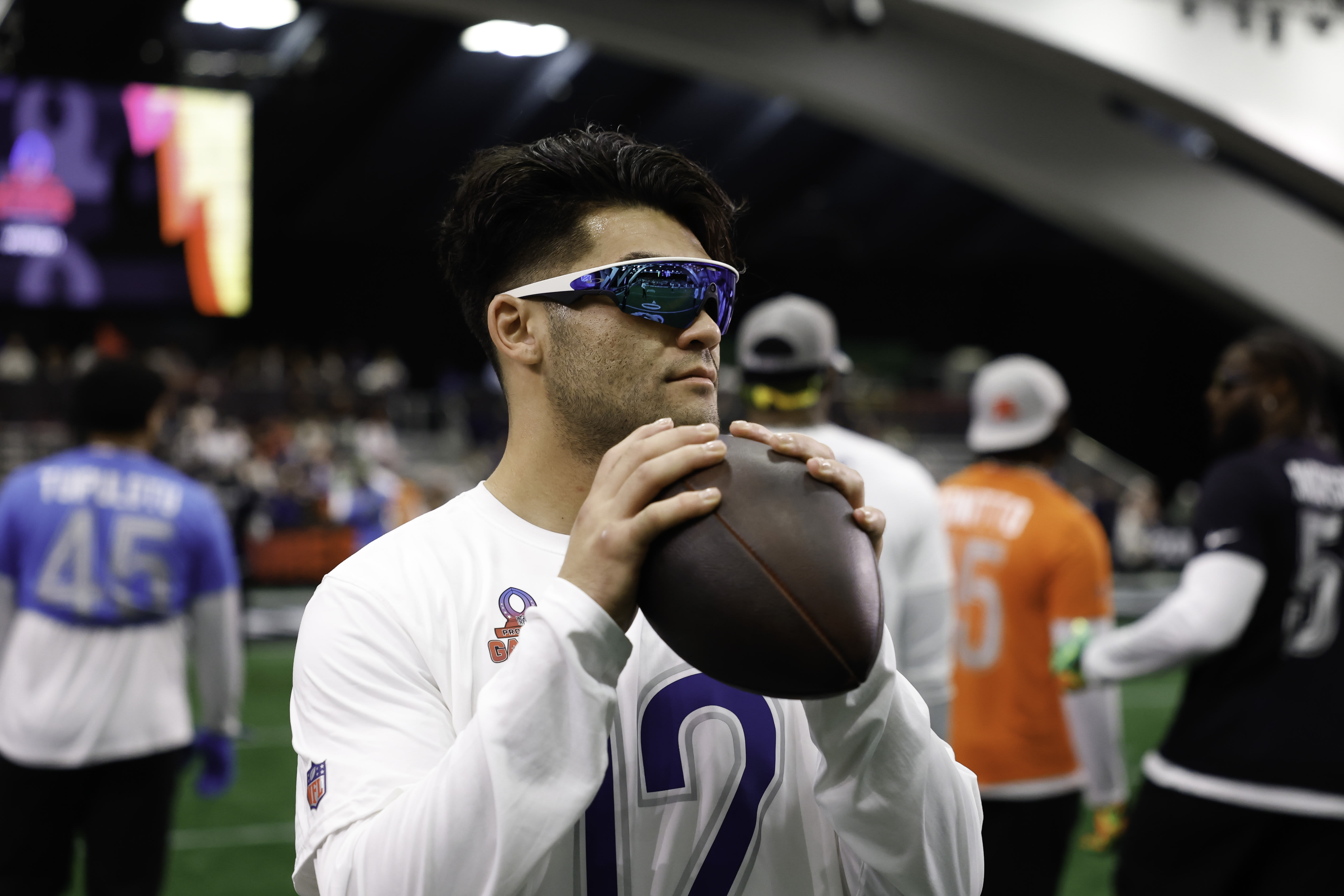 Puka Nacua #12 of the Los Angeles Rams holds a football before the 2026 NFL Pro Bowl game between the AFC and the NFC at the Moscone Center South on February 03, 2026 in San Francisco, California.  (photo credit: Alika Jenner/Getty Images)
