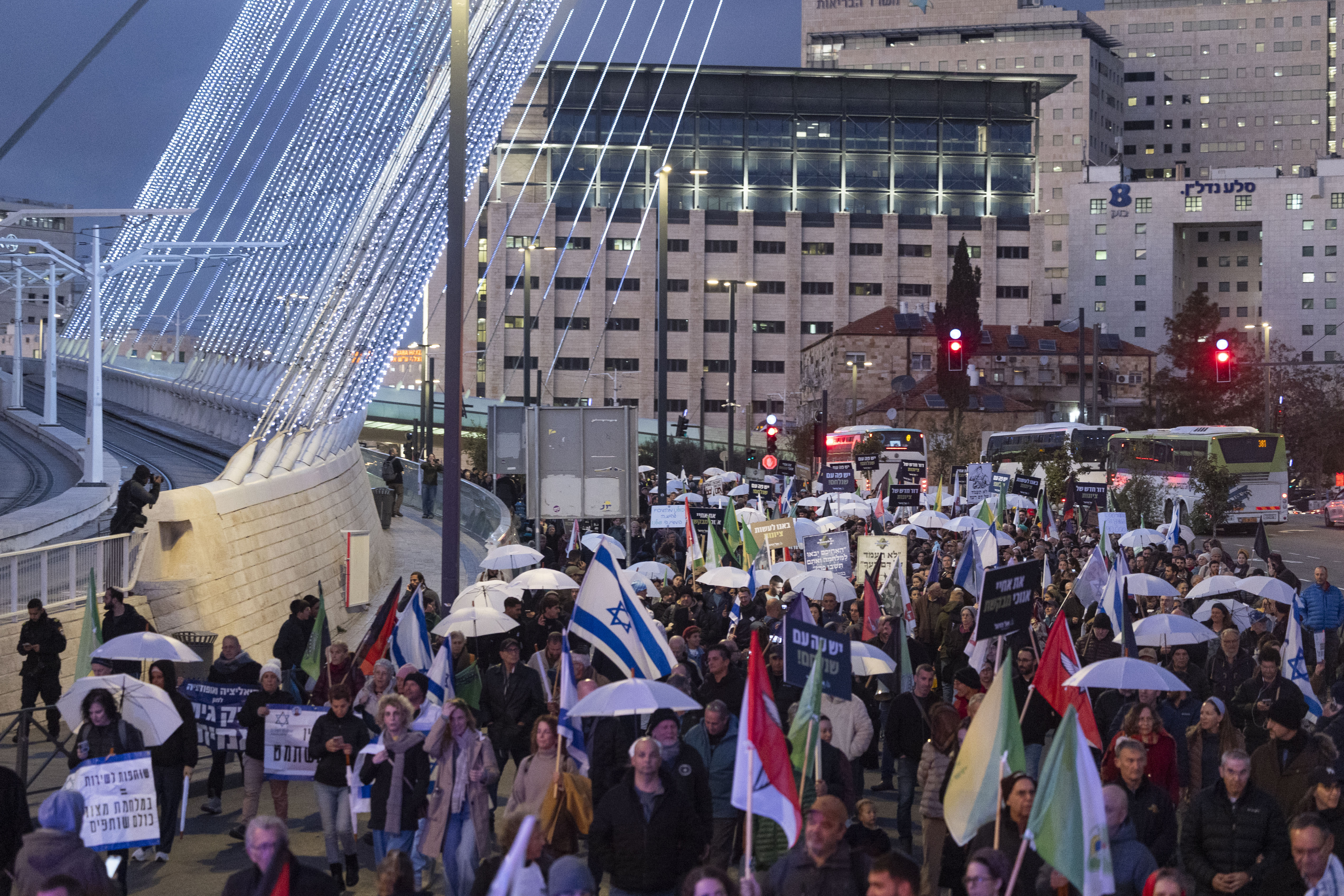Israelis, bereaved families and politicians take part in a march in support of the conscription of ultra-Orthodox Jews into the IDF, from the entrance of Jerusalem to the Knesset, January 15, 2026. (photo credit: CHAIM GOLDBERG/FLASH90)