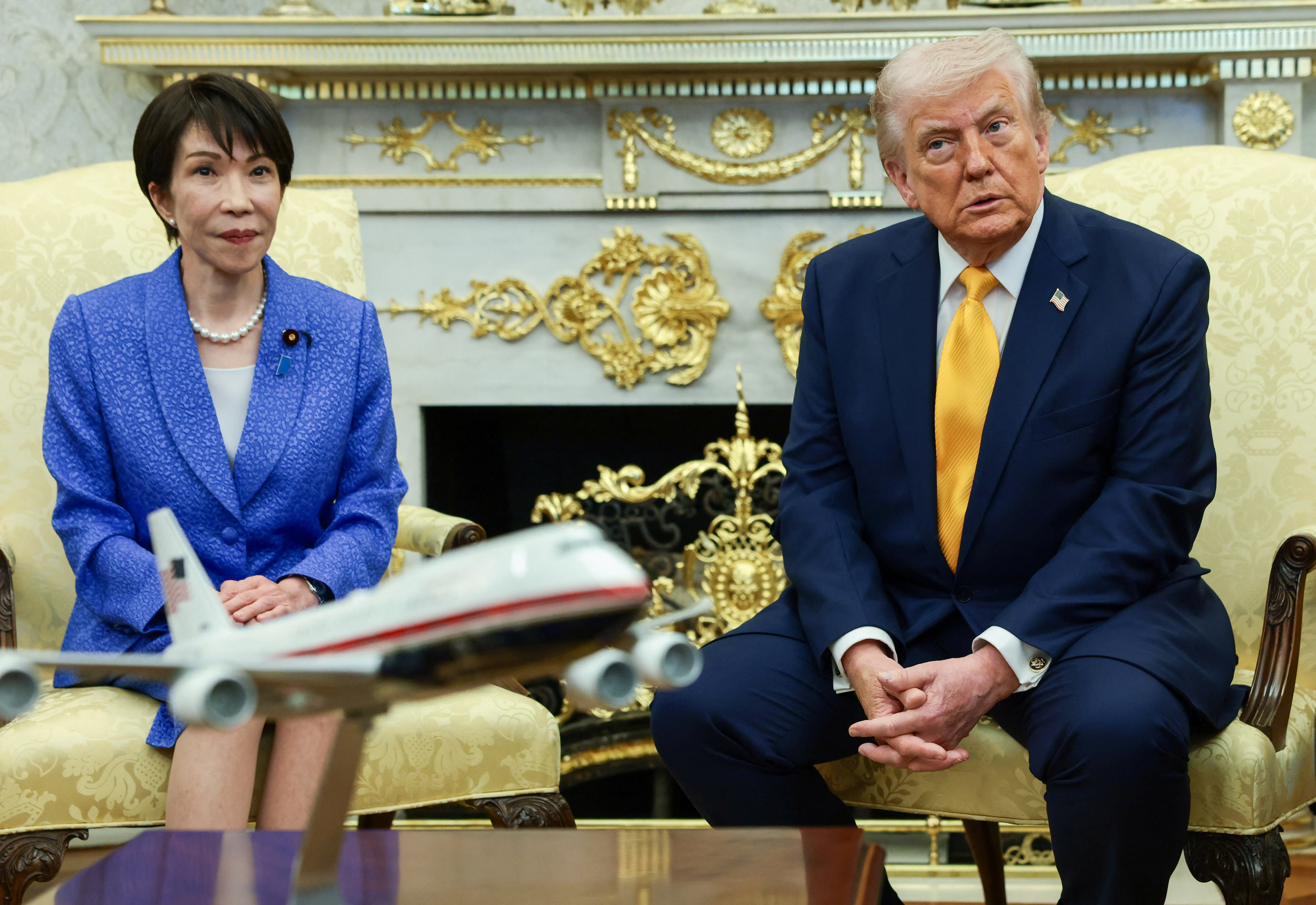 US President Donald Trump meets with Japanese Prime Minister Sanae Takaichi in the Oval Office at the White House in Washington, DC, US, March 19, 2026. (photo credit: REUTERS/EVELYN HOCKSTEIN)