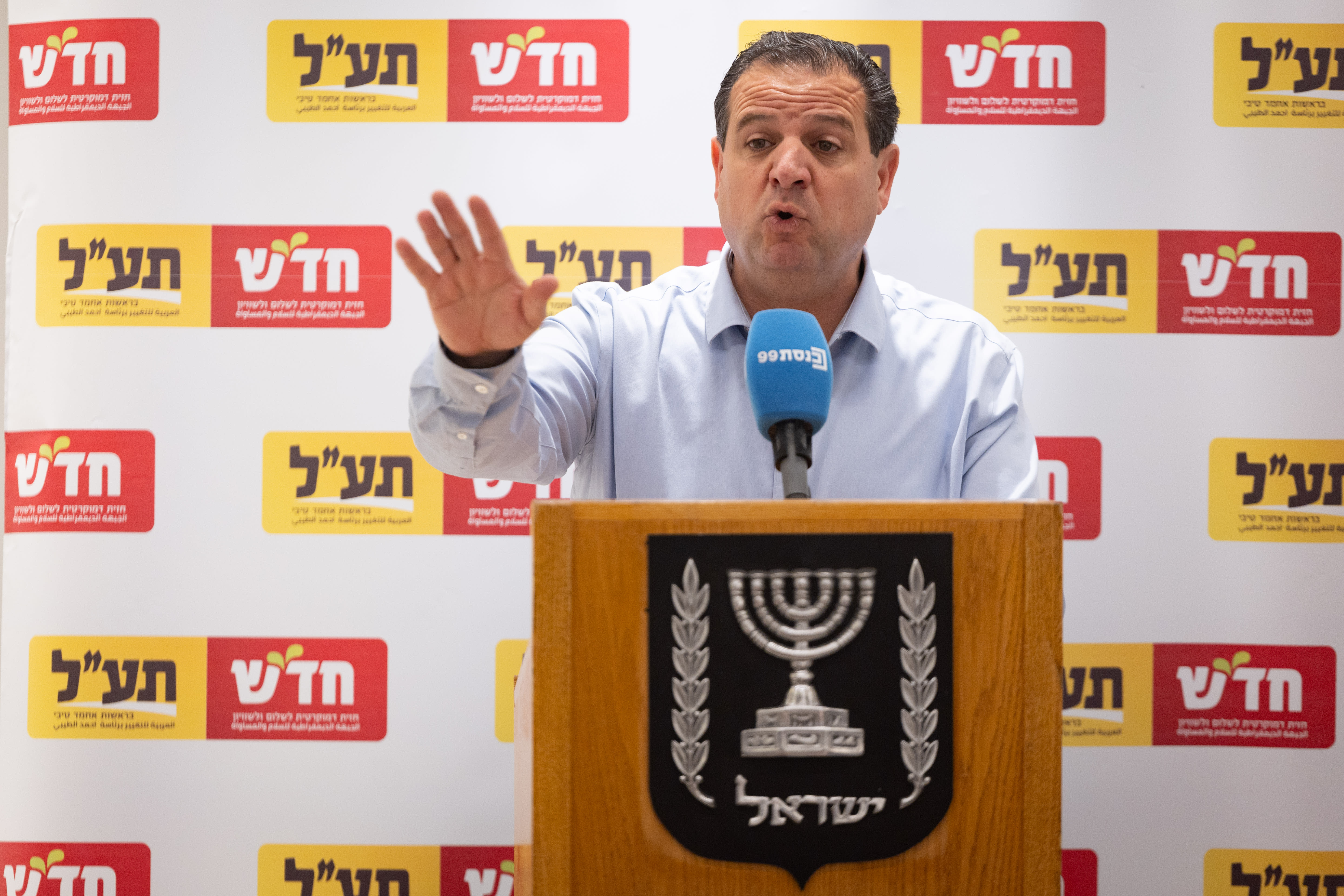 Hadash-Ta’al Party leader MK Ayman Odeh at a party meeting in the Knesset, February 2, 2026. (photo credit: YONATAN SINDEL/FLASH90)