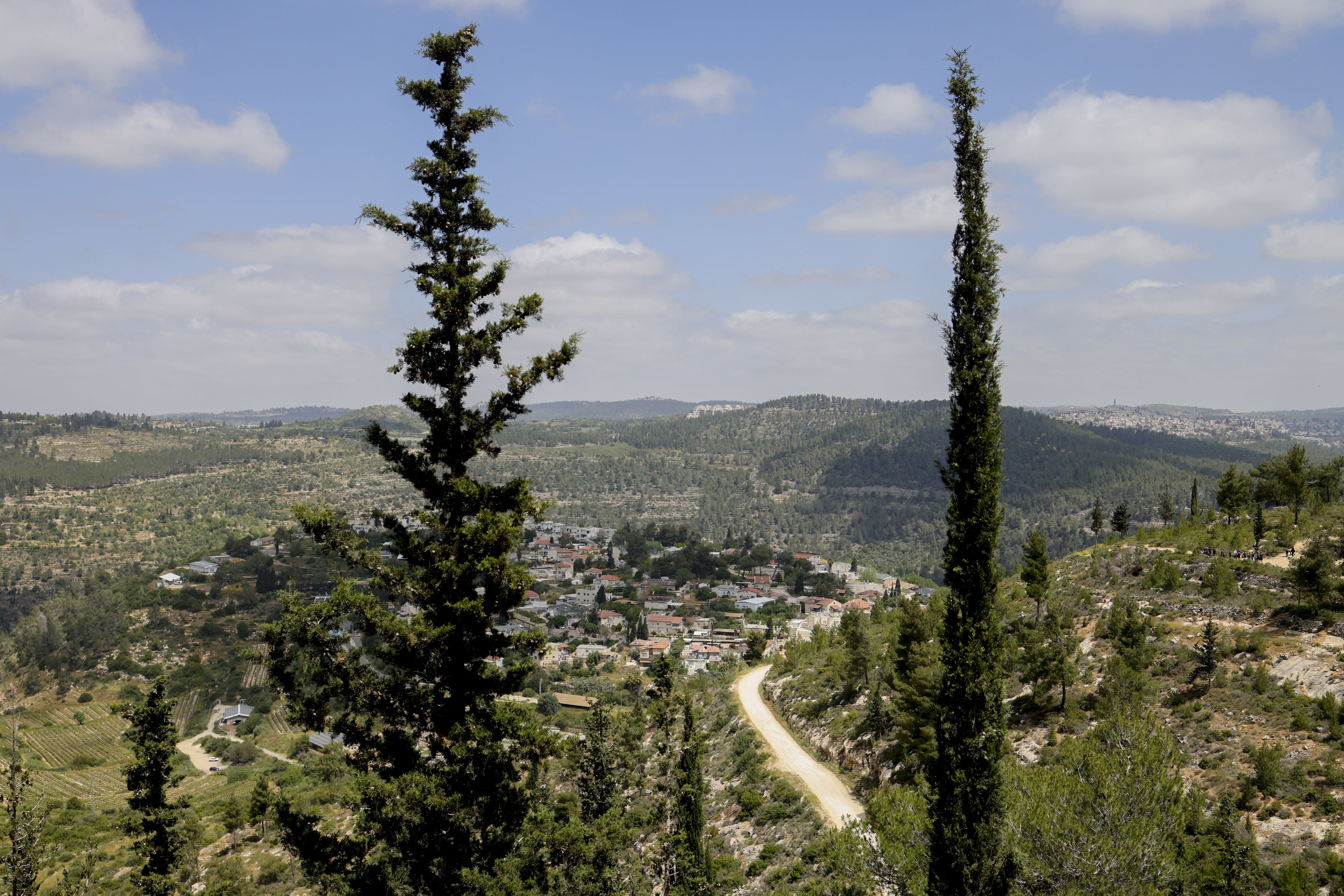 A view shows a town nestled in a valley seen near Jerusalem in April in 2026. (photo credit: Simon Beni/Middle East Images/AFP via Getty Images)