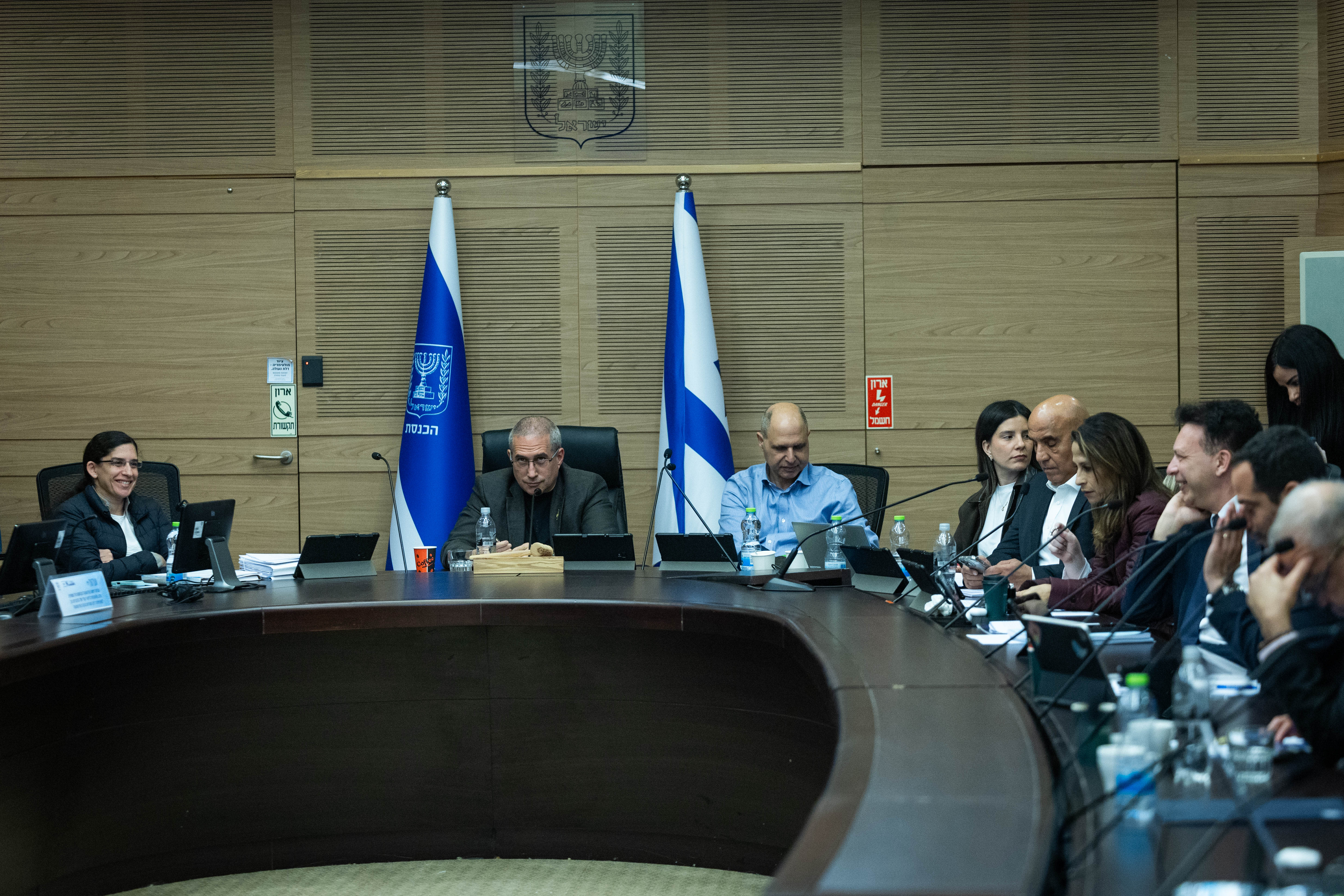 Finance Committee chair MK Hanoch Milwidsky leads a Finance committee meeting at the Knesset, the Israeli parliament in Jerusalem, during the war with Iran and Hezbollah, March 15, 2026. (photo credit: YONATAN SINDEL/FLASH90)