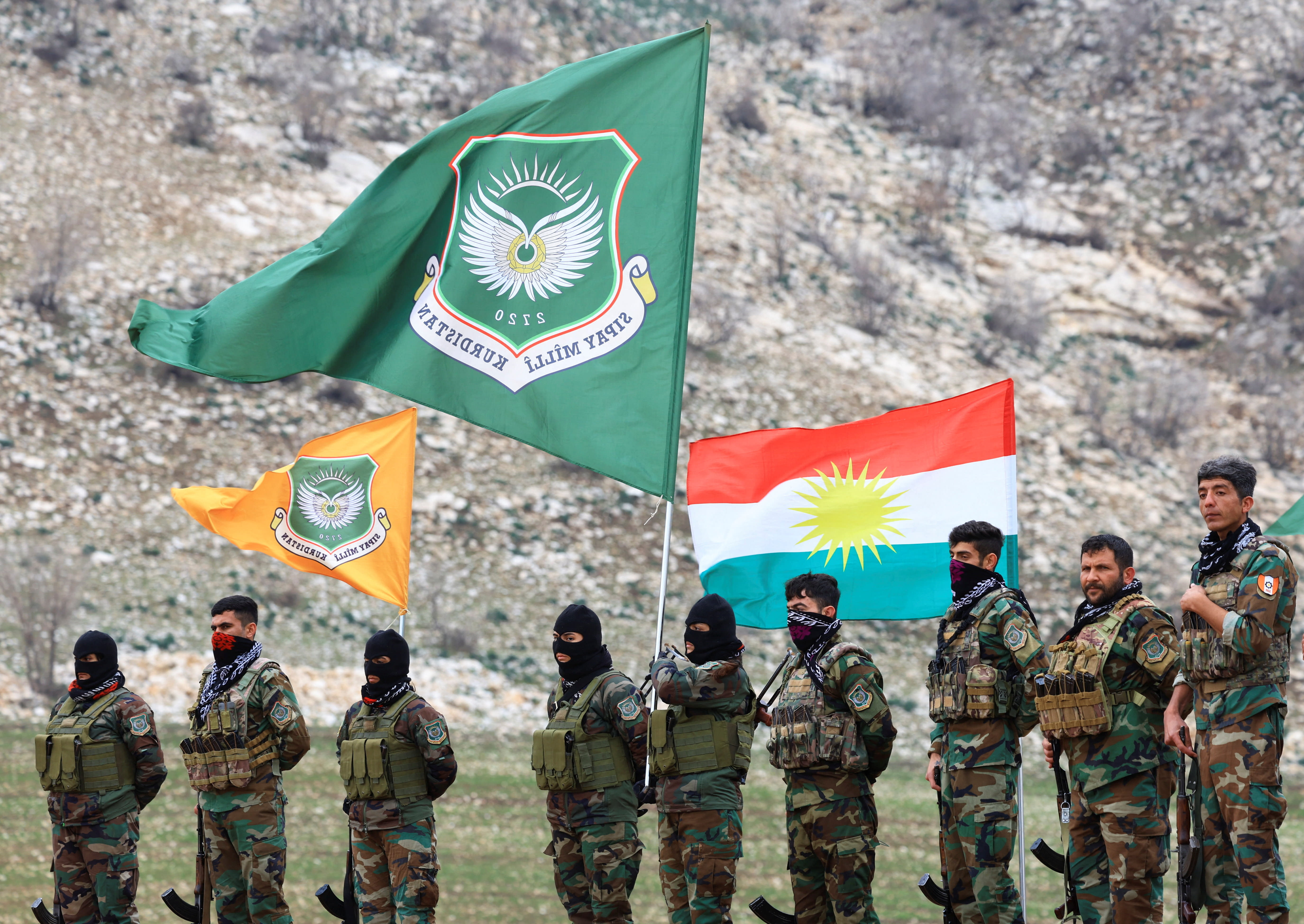 Iranian Kurdish fighters from the Kurdistan Freedom Party (PAK) take part in a training session at a base on the outskirts of Erbil, Iraq February 12, 2026. (photo credit: REUTERS/THAIER AL-SUDANI/FILE PHOTO)