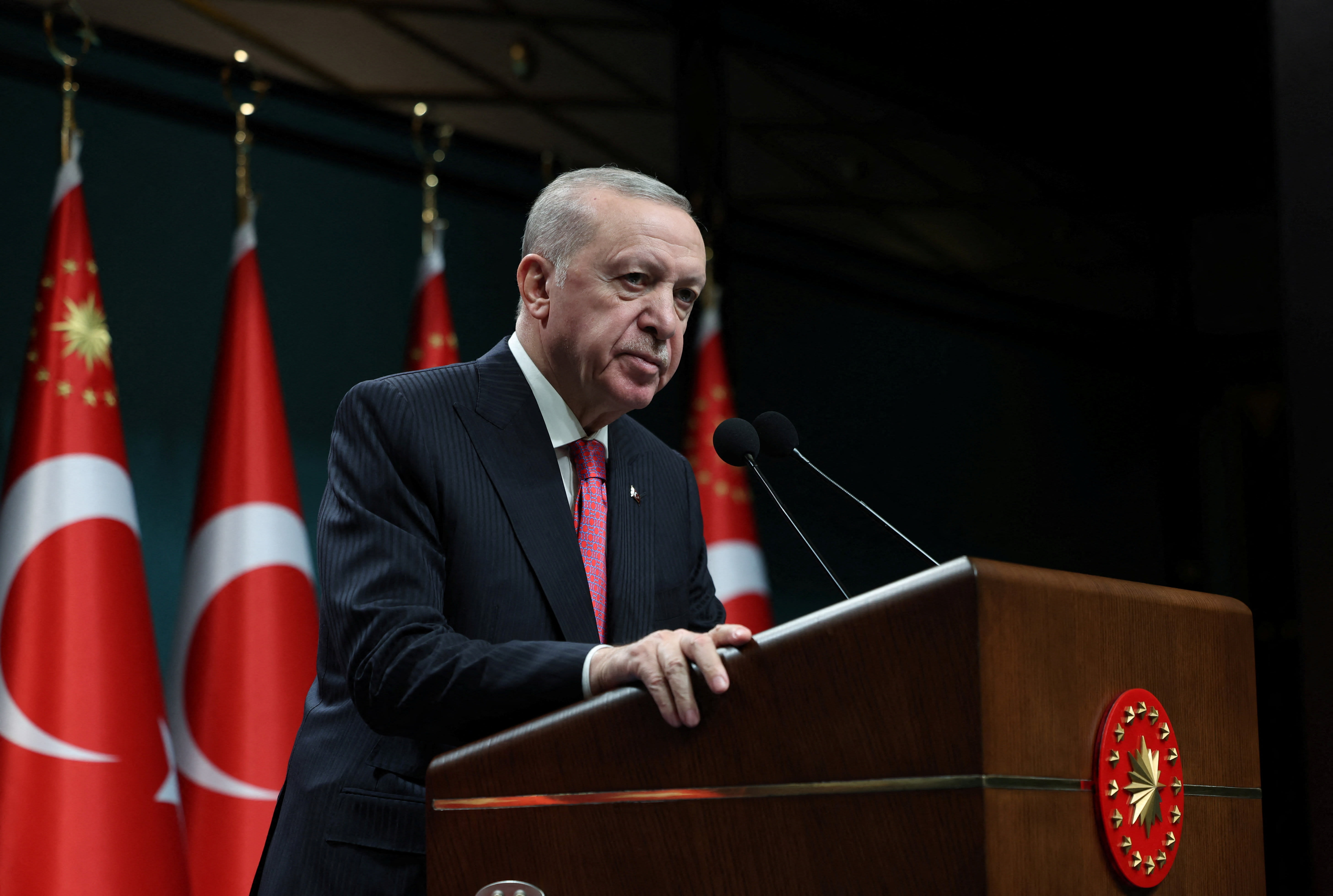 Turkey’s President Tayyip Erdogan speaks after a cabinet meeting in Ankara, Turkey, March 9, 2026. (photo credit: Mustafa Kamaci/Presidential Press Office/Handout via REUTERS)