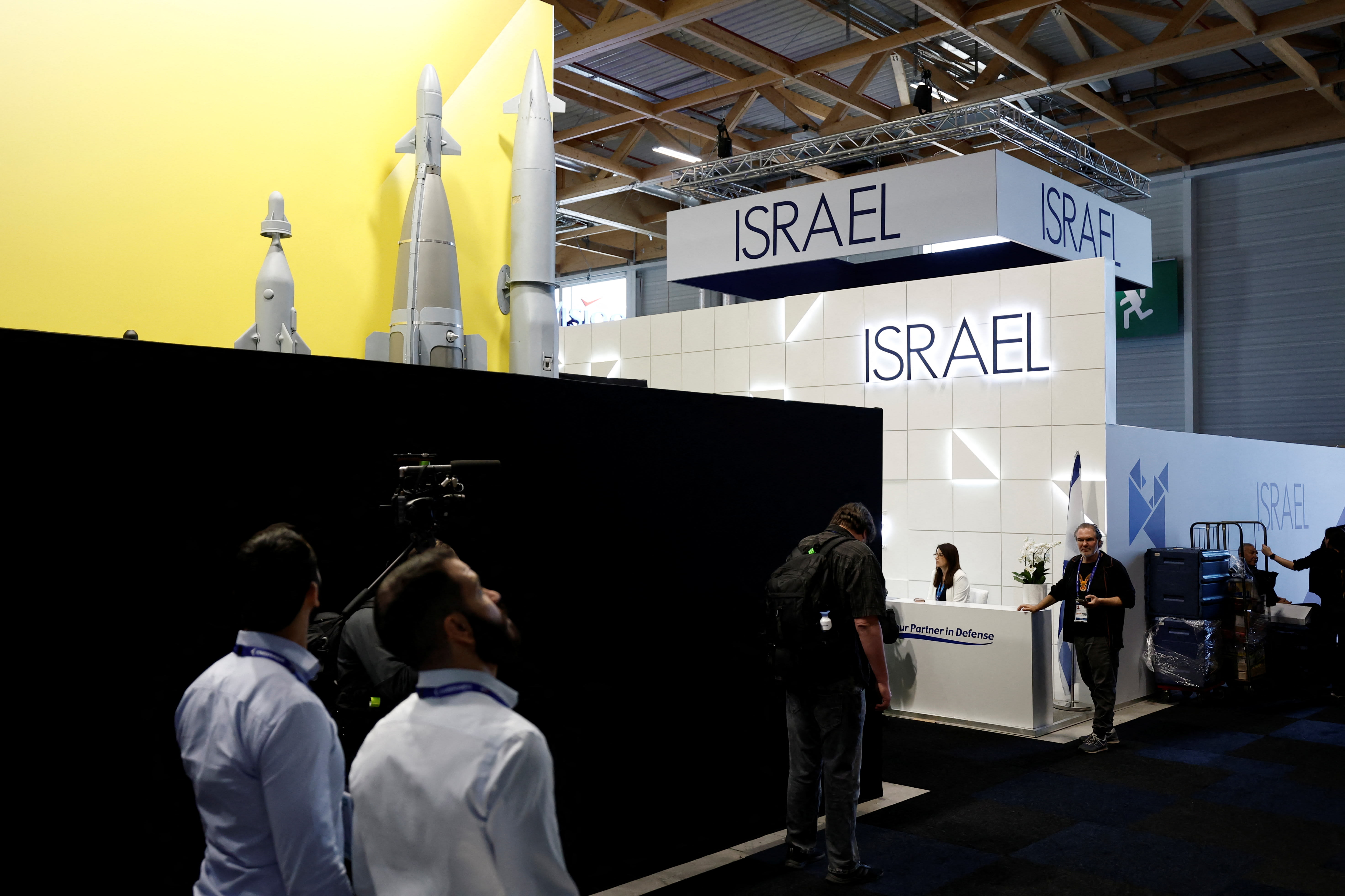 View of the closed Elbit Systems stand after the four main Israeli company stands at the Paris Airshow have been shut down by organizers during the 55th Paris Air Show at Le Bourget Airport near Paris, France, June 16, 2025.  (photo credit: REUTERS/BENOIT TESSIER)
