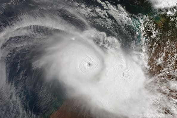 FILE PHOTO:  Satellite view of Tropical Cyclone Zelia, a powerful Category 5 cyclone impacting the coast of Western Australia near Port Hedland, disrupting major iron ore exports. Imaged 13 February 2025.  (photo credit: FILE PHOTO:  Orbital Horizon/Copernicus Sentinel Data 2025)
