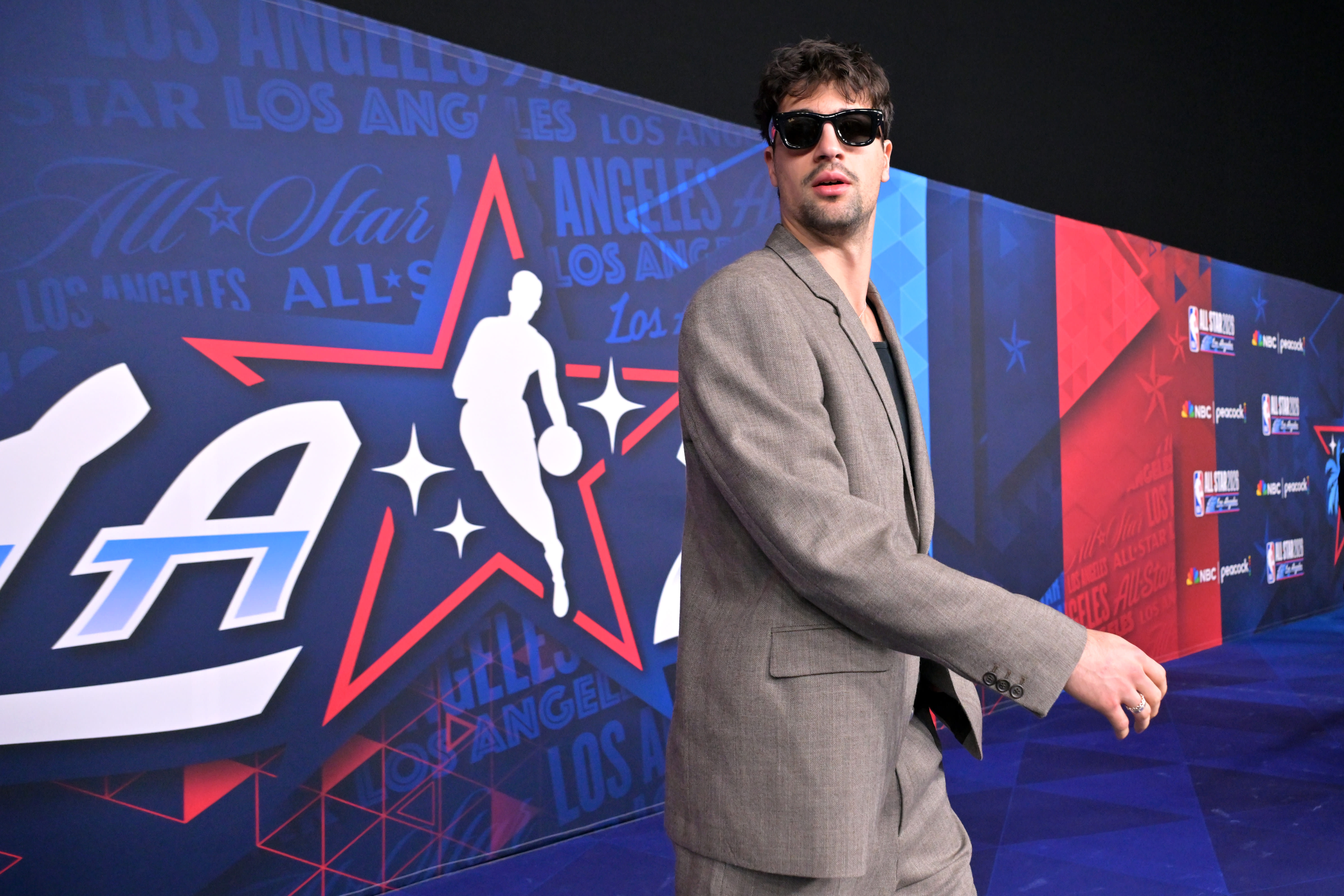 Team World forward Deni Avdija (8) of the Portland Trail Blazers on the red carpet before the 75th NBA All Star Game at Intuit Dome on Feb 15, 2026 in Los Angeles, CA, USA.  (photo credit: Jayne Kamin-Oncea-Imagn Images)