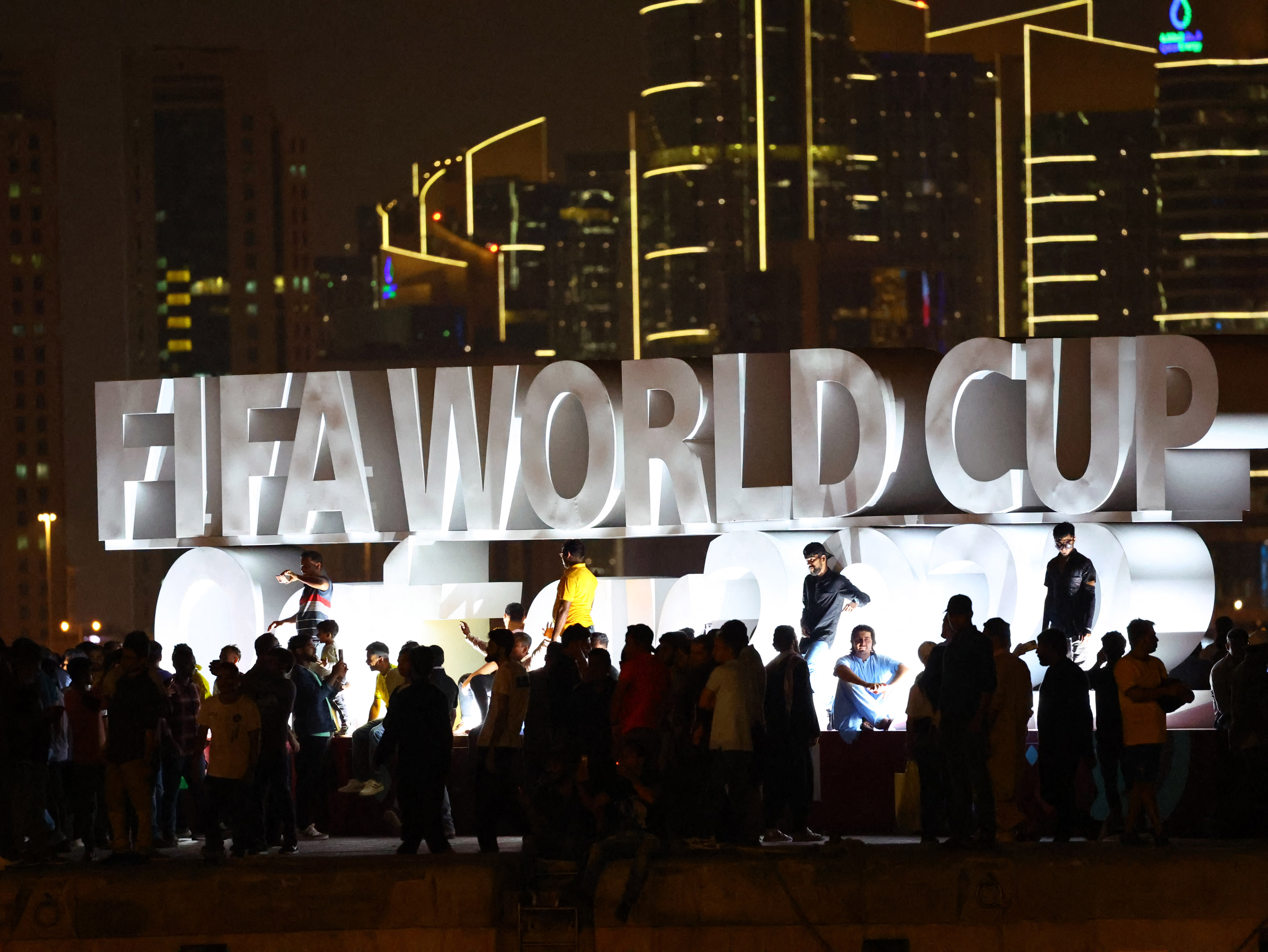  FIFA World Cup Qatar 2022 Preview, Doha, Qatar - November 18, 2022 The FIFA World Cup logo is pictured on the Corniche Promenade ahead of the FIFA World Cup Qatar 2022. (photo credit: REUTERS/FABRIZIO BENSCH)