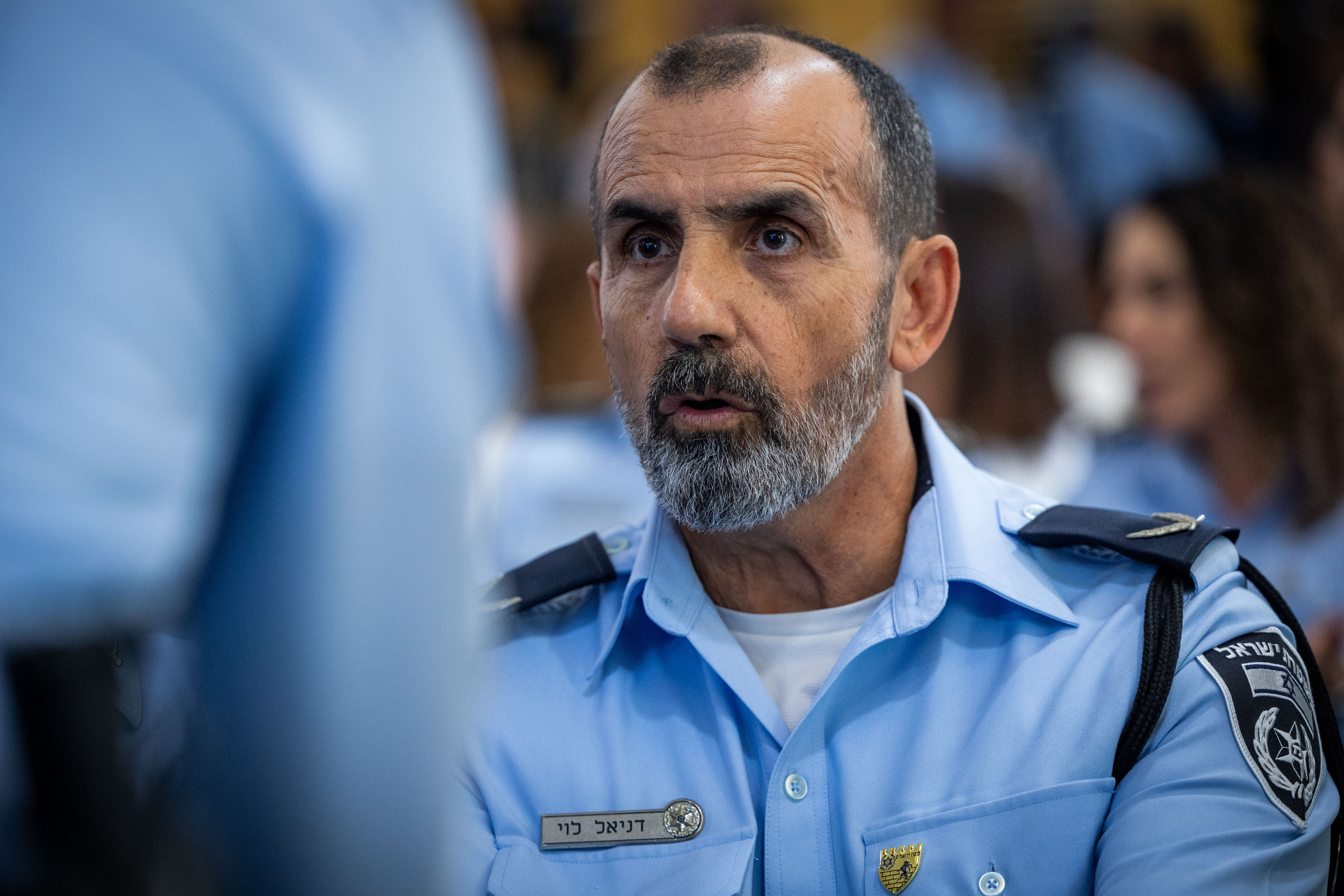 Newly appointed Police Commissioner Daniel Levi at a ceremony of new appointments and ranks of the Israeli police, at the Ministry of National Security in Jerusalem, on July 4, 2023.  (photo credit: YONATAN SINDEL/FLASH90)