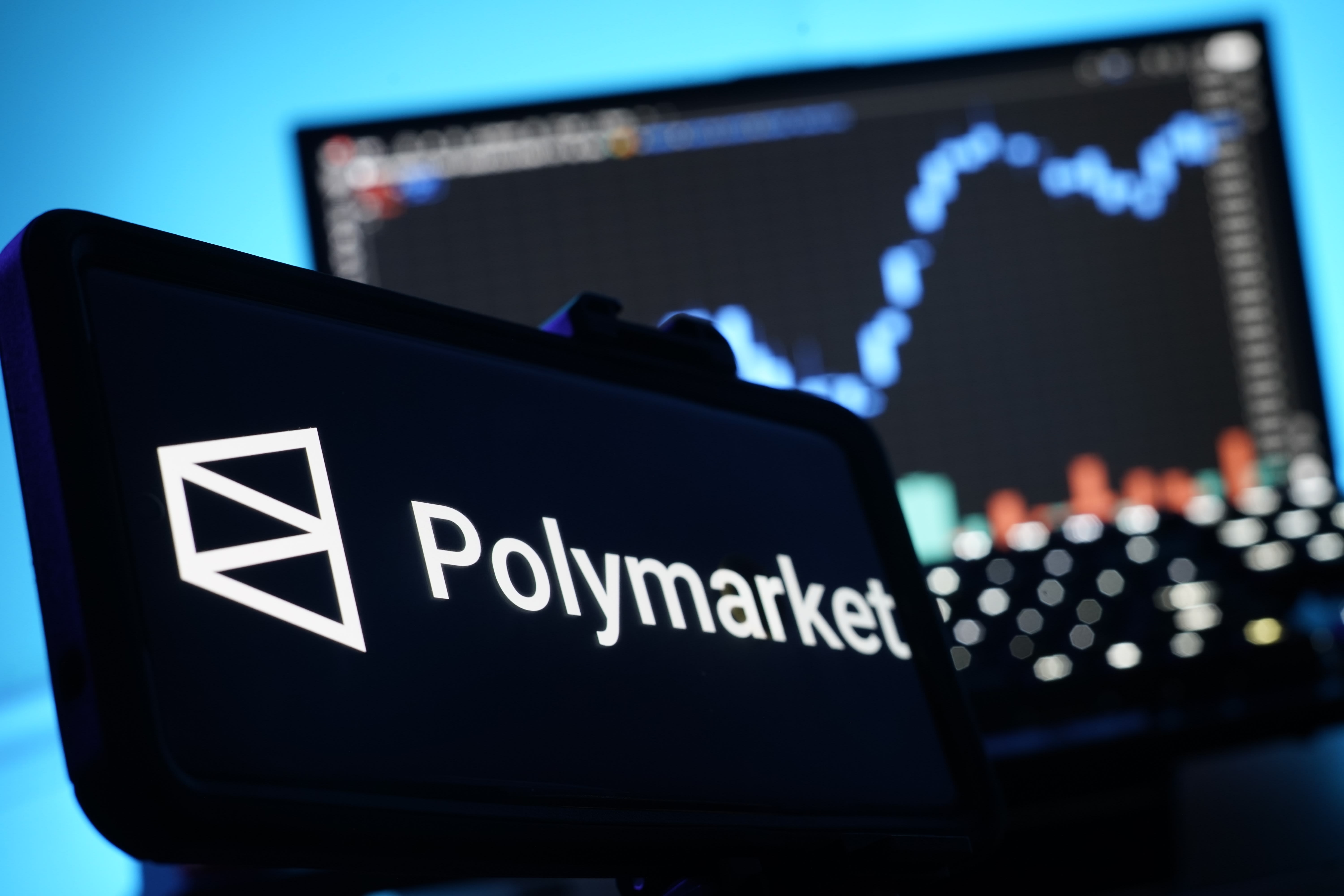 The logo of prediction market trading platform Polymarket is seen on a digital screen (illustrative) (photo credit: SHUTTERSTOCK)