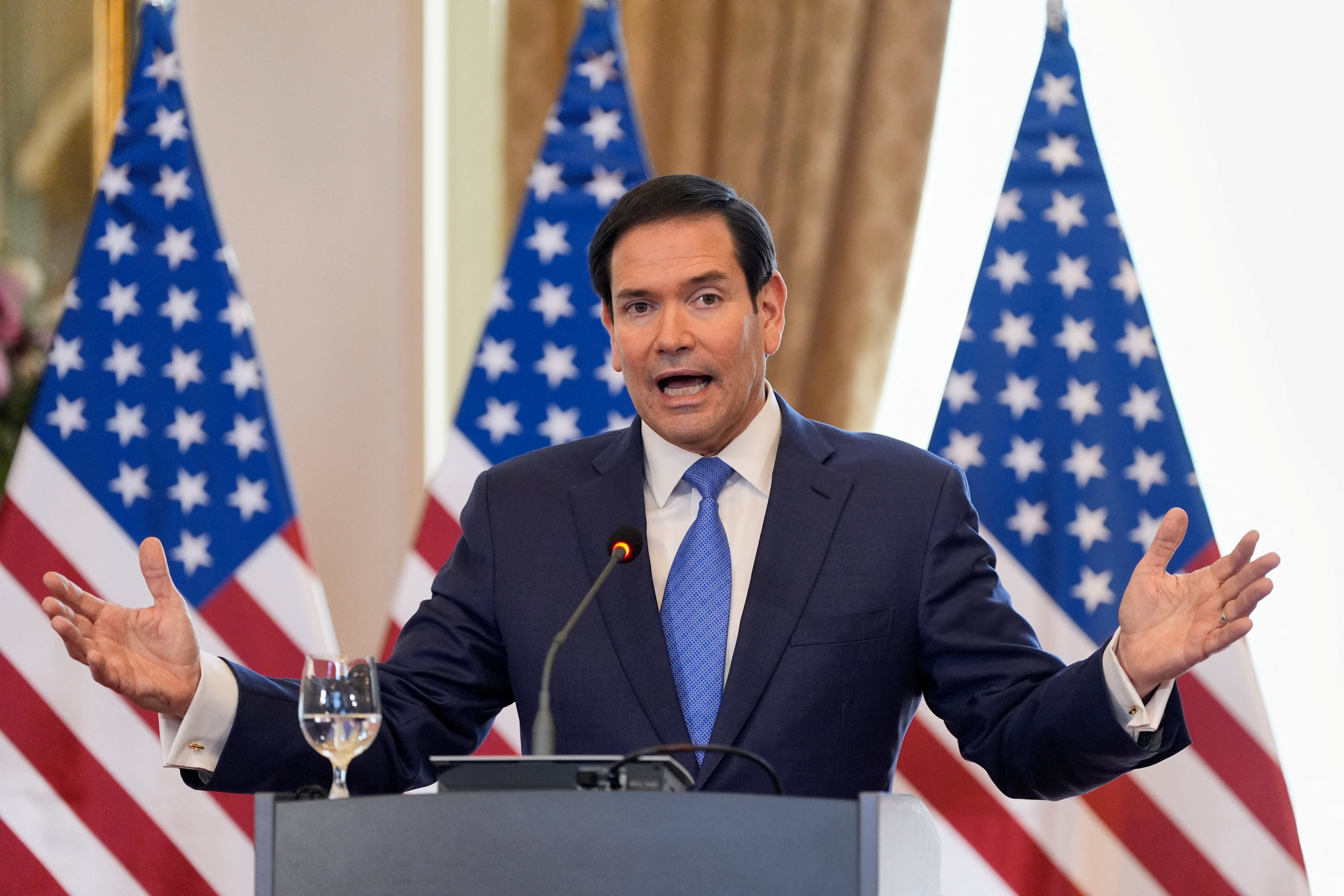 US Secretary of State Marco Rubio speaks during a joint press conference with Slovakia