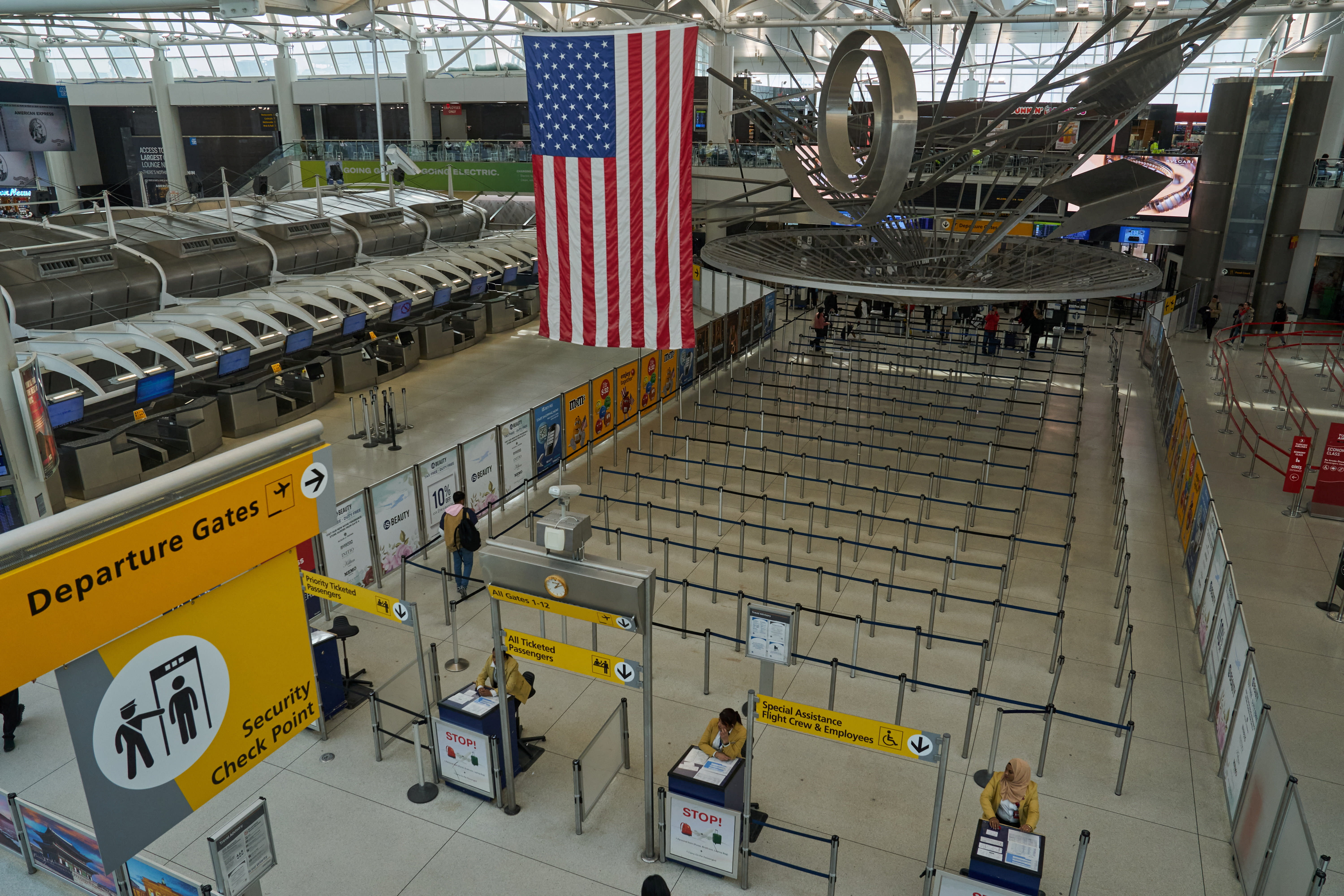Security lines inside Terminal 1 at John F. Kennedy (JFK) International Airport, amid the U.S.-Israel conflict with Iran, in New York City, U.S., March 2, 2026. (photo credit: REUTERS/BING GUAN)