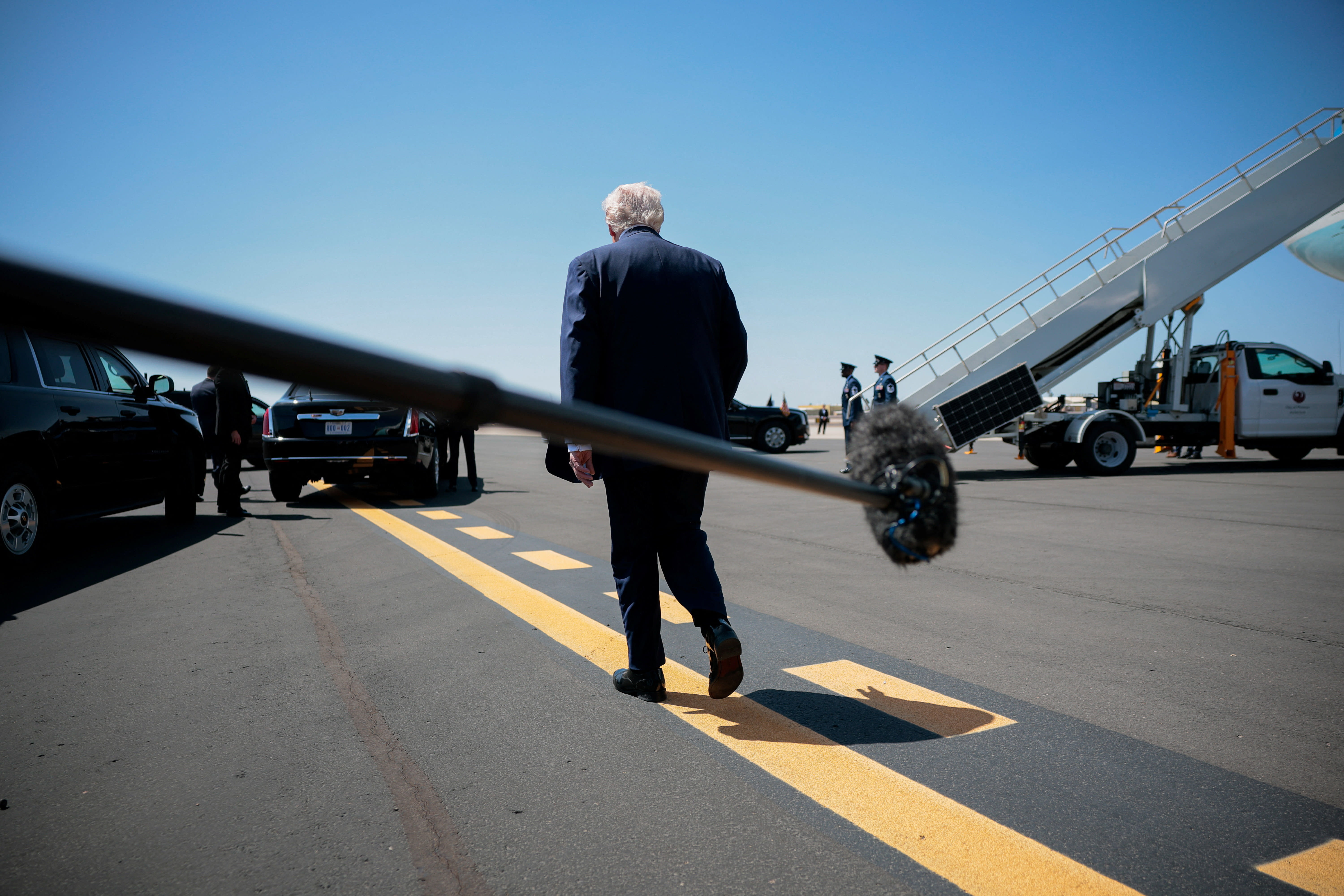 US President Donald Trump walks after speaking to the press, as he arrives at Phoenix Sky Harbor International Airport in Phoenix, Arizona, US, April 17, 2026 (photo credit: REUTERS/Evan Vucci)