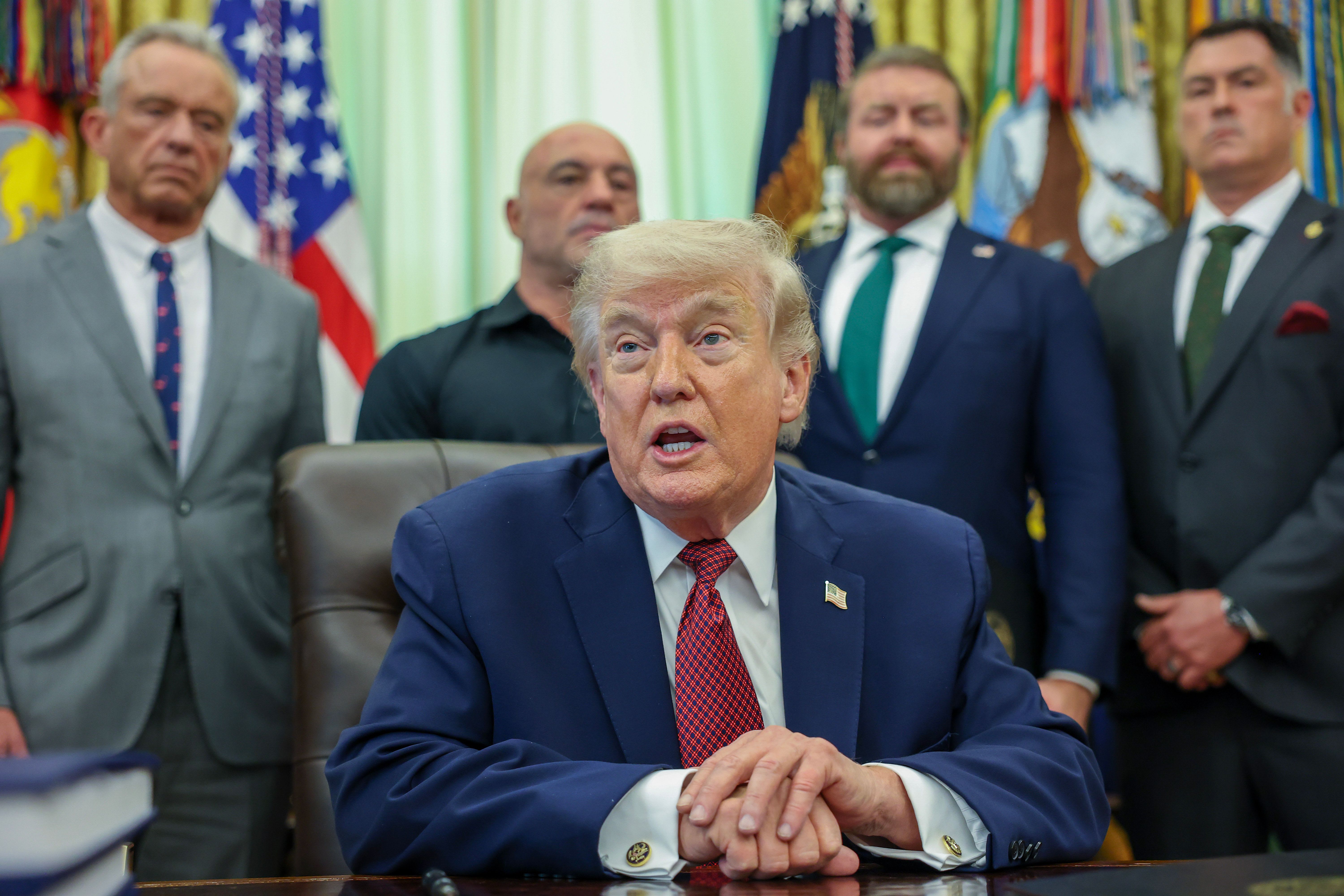  US President Donald Trump speaks in the Oval Office after signing an Executive Order April 18, 2026 in Washington, DC. (photo credit: Tasos Katopodis/Getty Images)