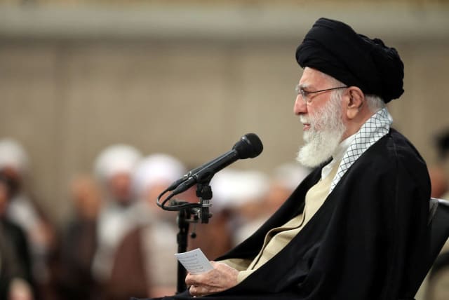  Iran's Supreme Leader Ayatollah Ali Khamenei speaks during a meeting with the guests of the Islamic Unity Conference in Tehran, Iran October 3, 2023.  (photo credit: Office of the Iranian Supreme Leader/WANA/Handout via Reuters)