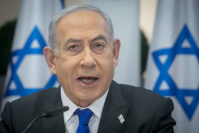 Prime Minister Benjamin Netanyahu chairs a cabinet meeting at the Kirya military base, in Tel Aviv, Israel, December 24, 2023 (photo credit: Ohad Zwigenberg/Pool via REUTERS)