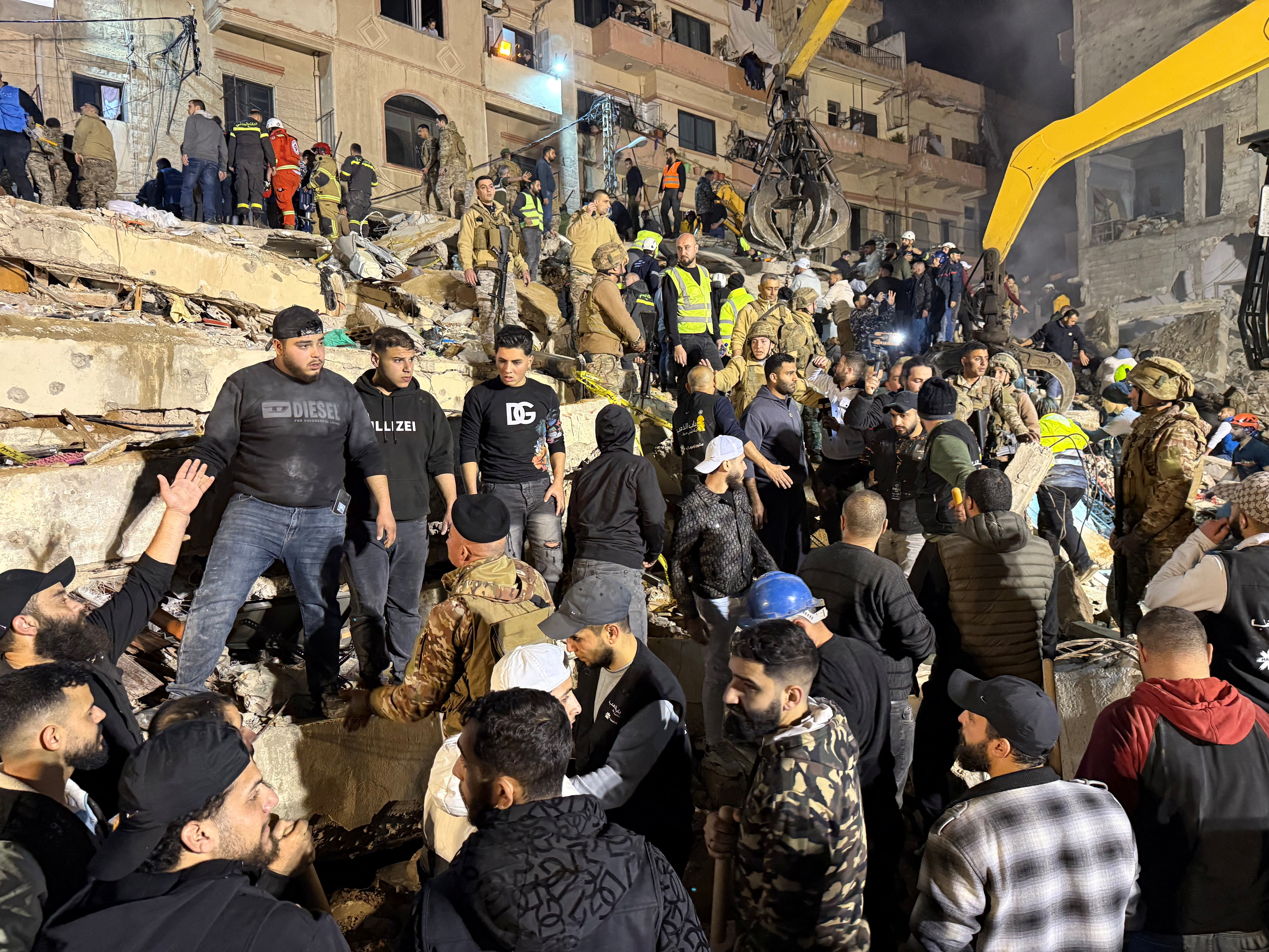 Rescue teams search for survivors after a building collapsed in Tripoli, Lebanon, February 8, 2026.  (photo credit: REUTERS/OMAR IBRAHIM)