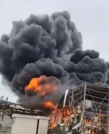 A FIRE resulting from an Iranian missile fragment in Ne
