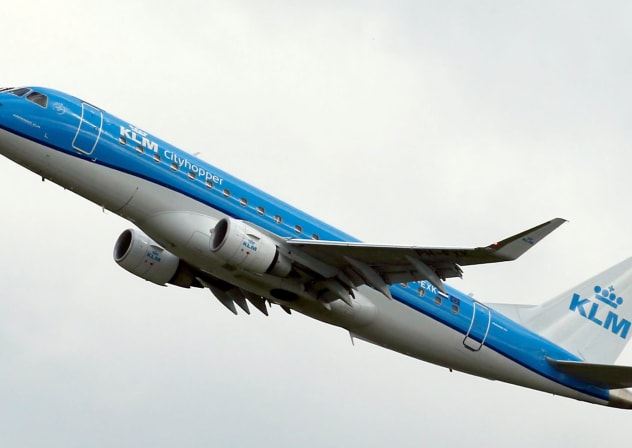 A KLM commercial passenger jet takes off in Colomiers near Toulouse, France, October 19, 2017