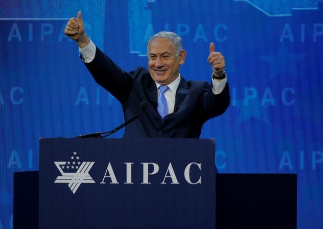 Prime Minister Benjamin Netanyahu speaks at the AIPAC policy conference in Washington, DC, U.S., March 6, 2018