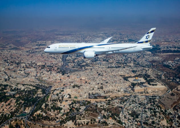 Jerusalem of Gold Dreamliner flying over Israel's capital 