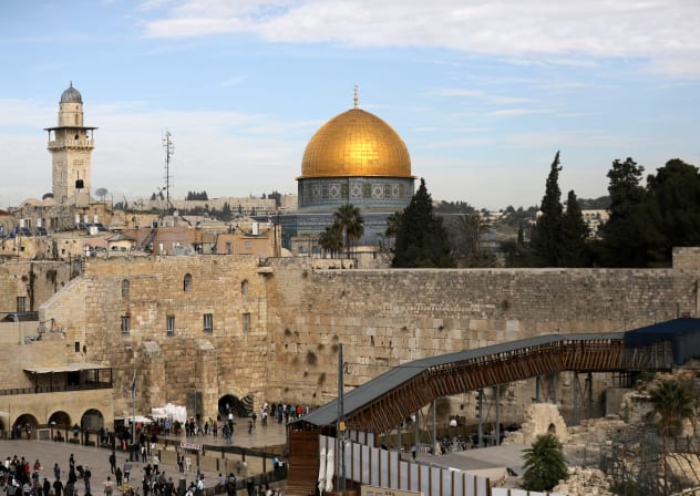 A general view of Jerusalem's Old City shows the Western Wall, Judaism's holiest site, in the foreground as the Dome of the Rock, located on the compound known to Muslims as Noble Sanctuary and to Jews as Temple Mount, is seen in the background.