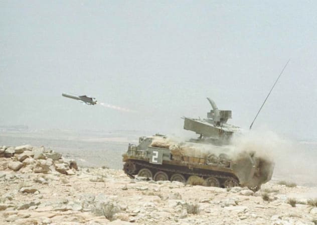 A TAMMUZ MISSILE launched from an IDF tank.