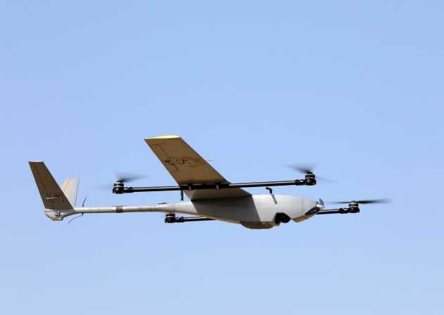  A drone is seen during an Iranian Army exercise dubbed 'Zulfiqar 1400', in the coastal area of the Gulf of Oman, Iran, in this picture obtained on November 7, 2021