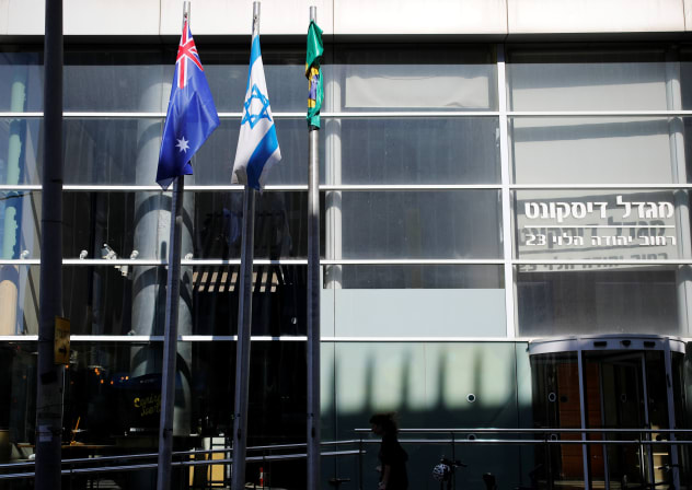 The national flags of Australia and Israel are seen outside the building housing the Australian Embassy in Tel Aviv, Israel October 16, 2018.