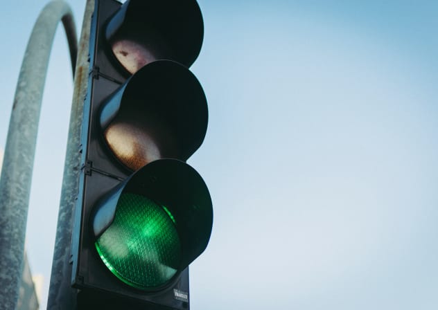  Traffic light displaying green. 