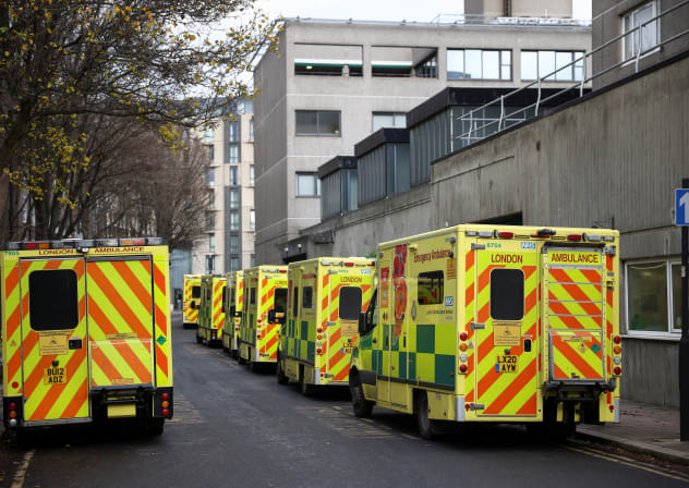  A view of ambulances parked along a street, as ambulance workers strike, amid a dispute with the government over pay, near the NHS London Ambulance Service, in London, Britain December 21, 2022.