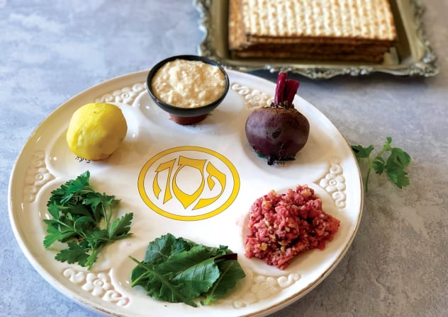  Passover Seder plate with alternative fillings.