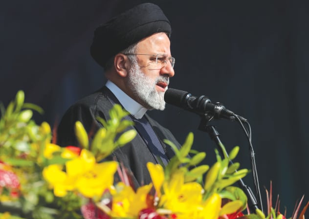  IRANIAN PRESIDENT Ebrahim Raisi delivers a speech marking the 45th anniversary of the Islamic Revolution, in Tehran, in February 2024.