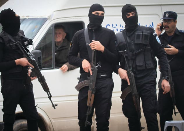 MEMBERS OF the Palestinian security forces show a presence in Jenin in the West Bank, earlier this month. Airstrikes by the Israel Air Force on Palestinian-controlled areas, including Jenin, are a significant escalation in Israeli defense, says the writer. 