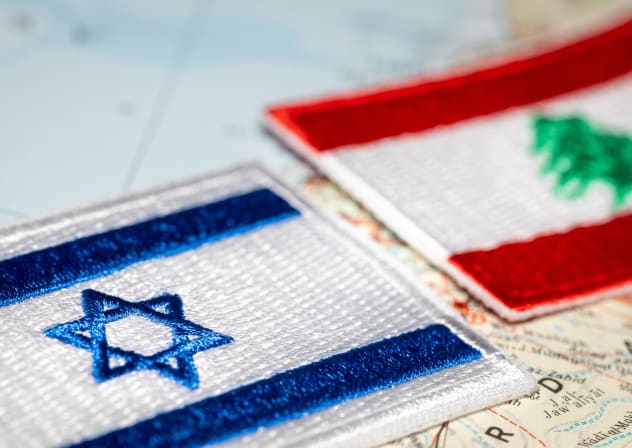  Embroided flags of Israel and Lebanon (illustrative)