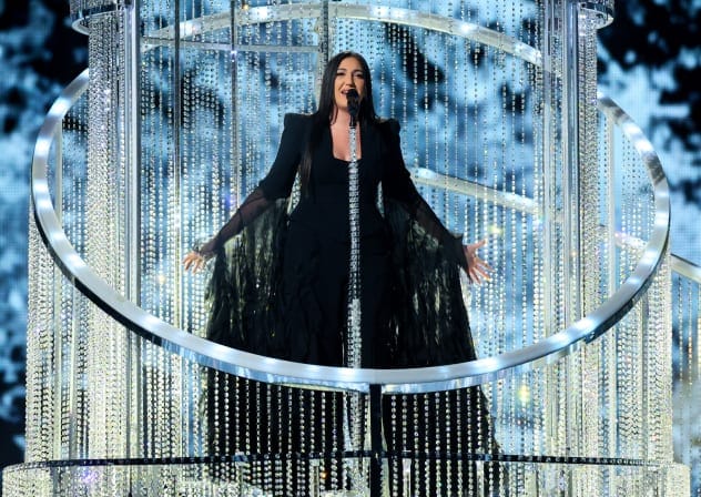  Yuval Raphael, representing Israel, performs "New Day Will Rise", during the Grand Final of the 2025 Eurovision Song Contest in Basel, Switzerland, May 17, 2025.