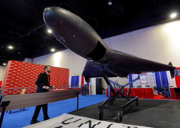  An Iranian Shahed Drone is displayed by the United Against Nuclear Iran at the Conservative Political Action Conference (CPAC) annual meeting in National Harbor, Maryland, US, February 22, 2025.