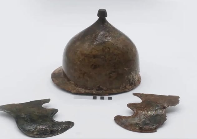 The Montefortino helmet recovered.