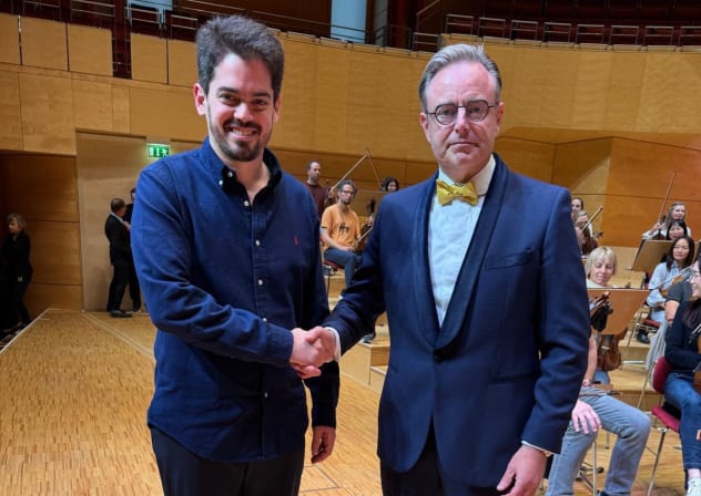 Belgian Prime Minister Bart De Wever with conducter Lahav Shani at the performance of the the Münchner Philharmoniker in Essen on Saturday September 13th, 2025.