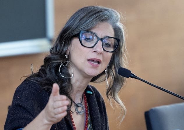 Francesca Albanese, the United Nations special rapporteur on the situation of human rights in the occupied Palestinian territory, speaks at the conference "Cartography of a Genocide", on the Israeli-Palestinian conflict, at Roma Tre University, in Rome, Italy, October 6, 2025.